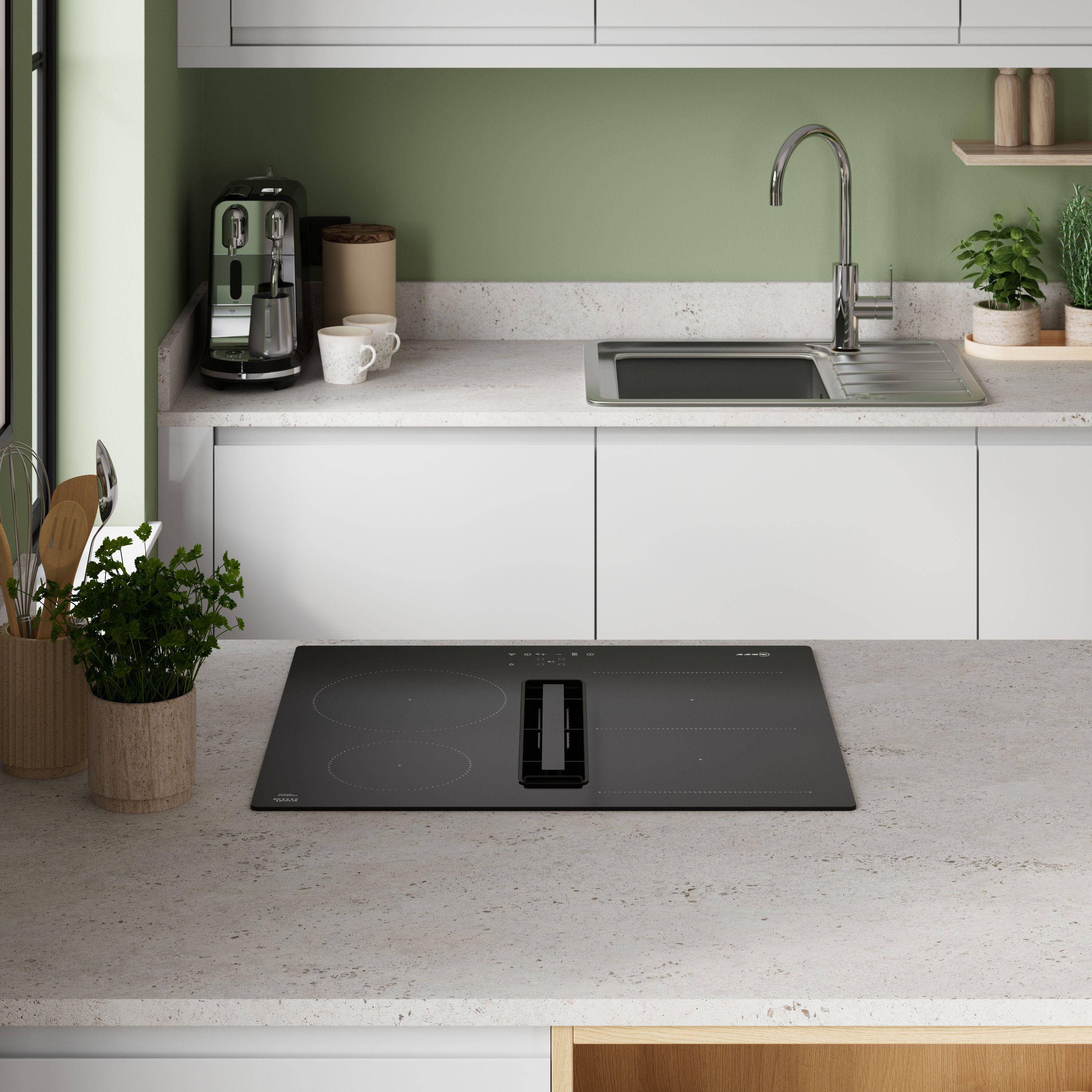 GoodHome Garcinia Integrated handle Gloss light grey Highline Cabinet door (W)400mm (H)715mm (T)19mm