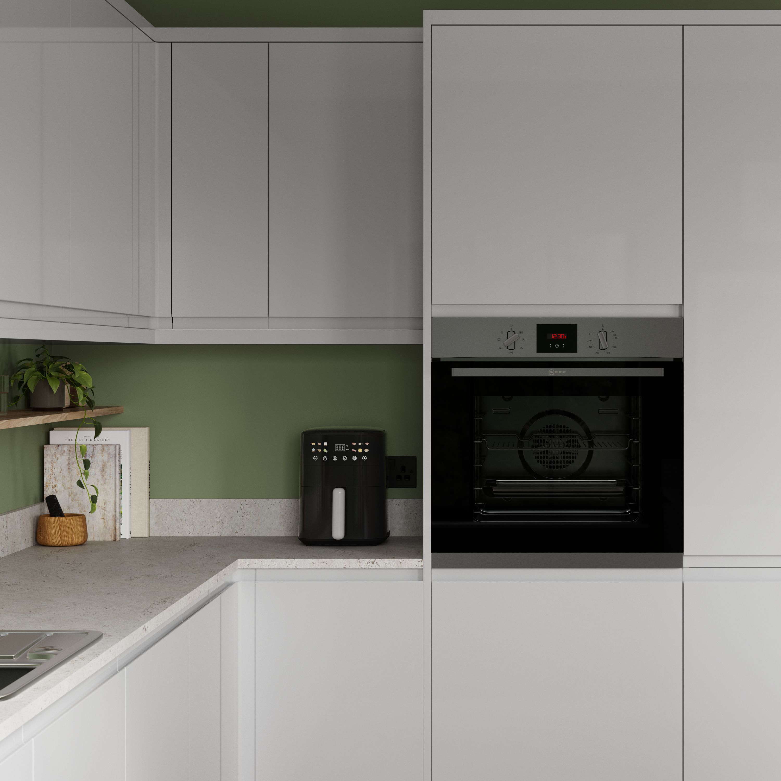 GoodHome Garcinia Integrated handle Gloss light grey Highline Cabinet door (W)500mm (H)715mm (T)19mm