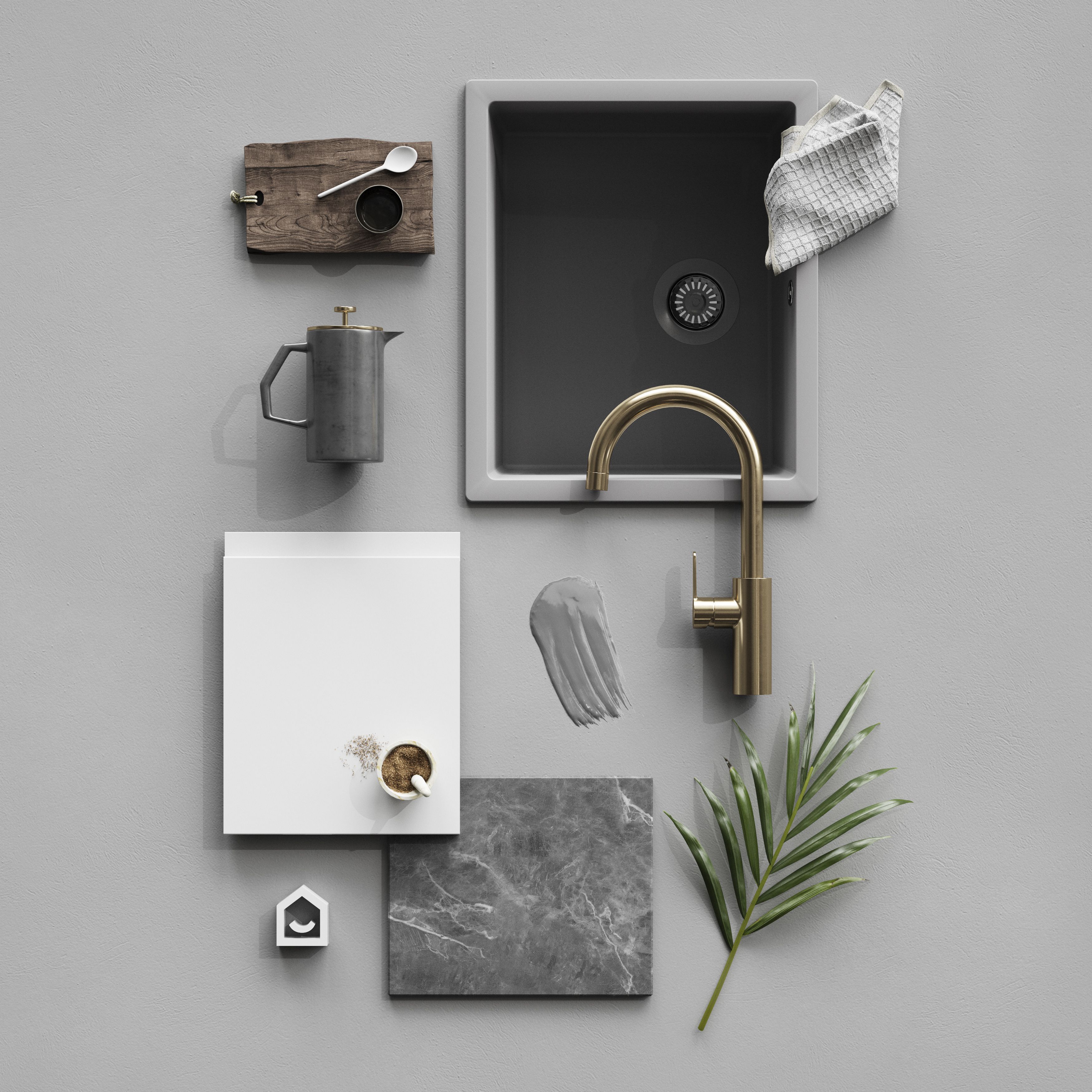 GoodHome Garcinia Integrated handle Gloss light grey Highline Cabinet door (W)600mm (H)715mm (T)19mm