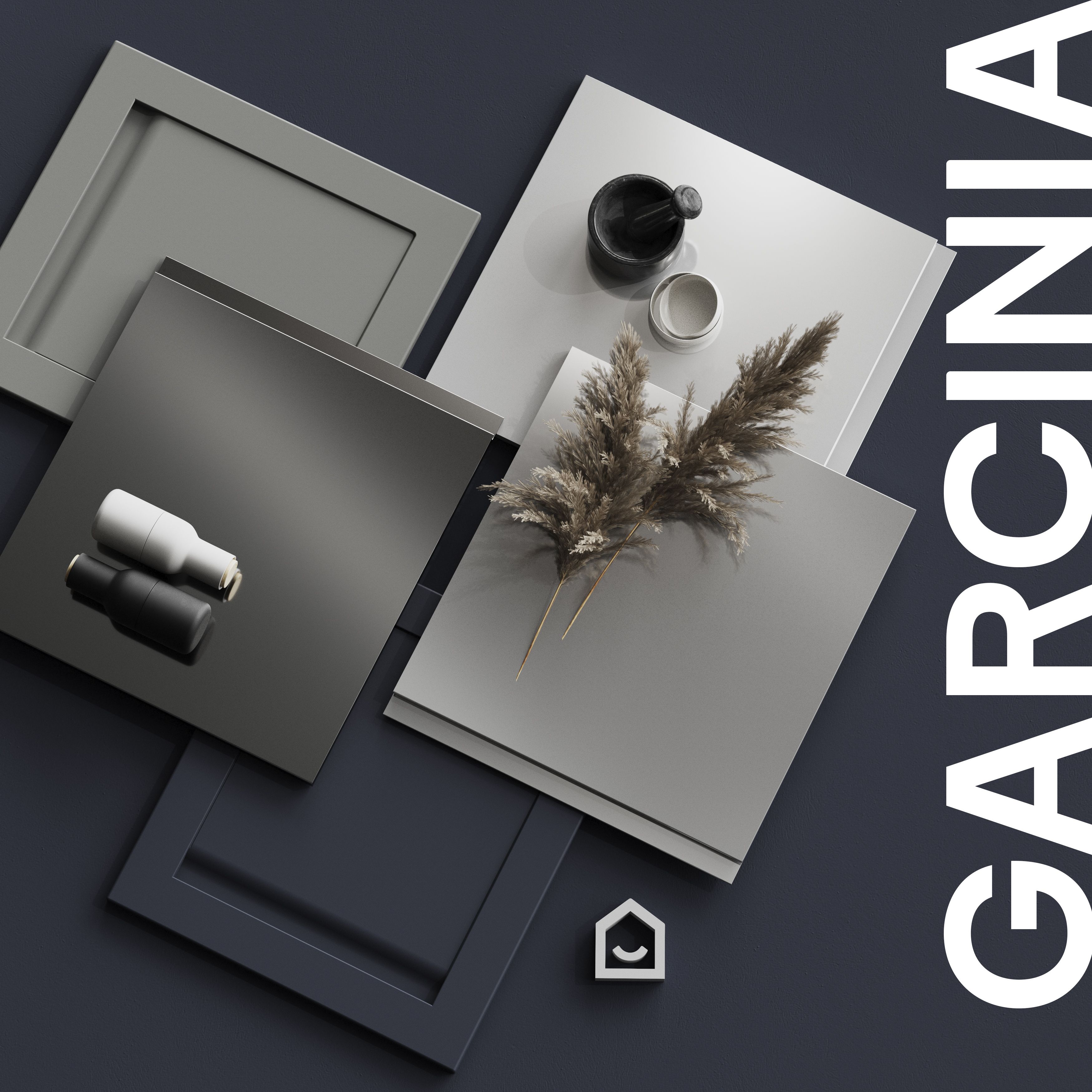 GoodHome Garcinia Integrated handle Gloss light grey Modern Drawer front, bridging door & bi-fold door 800mm