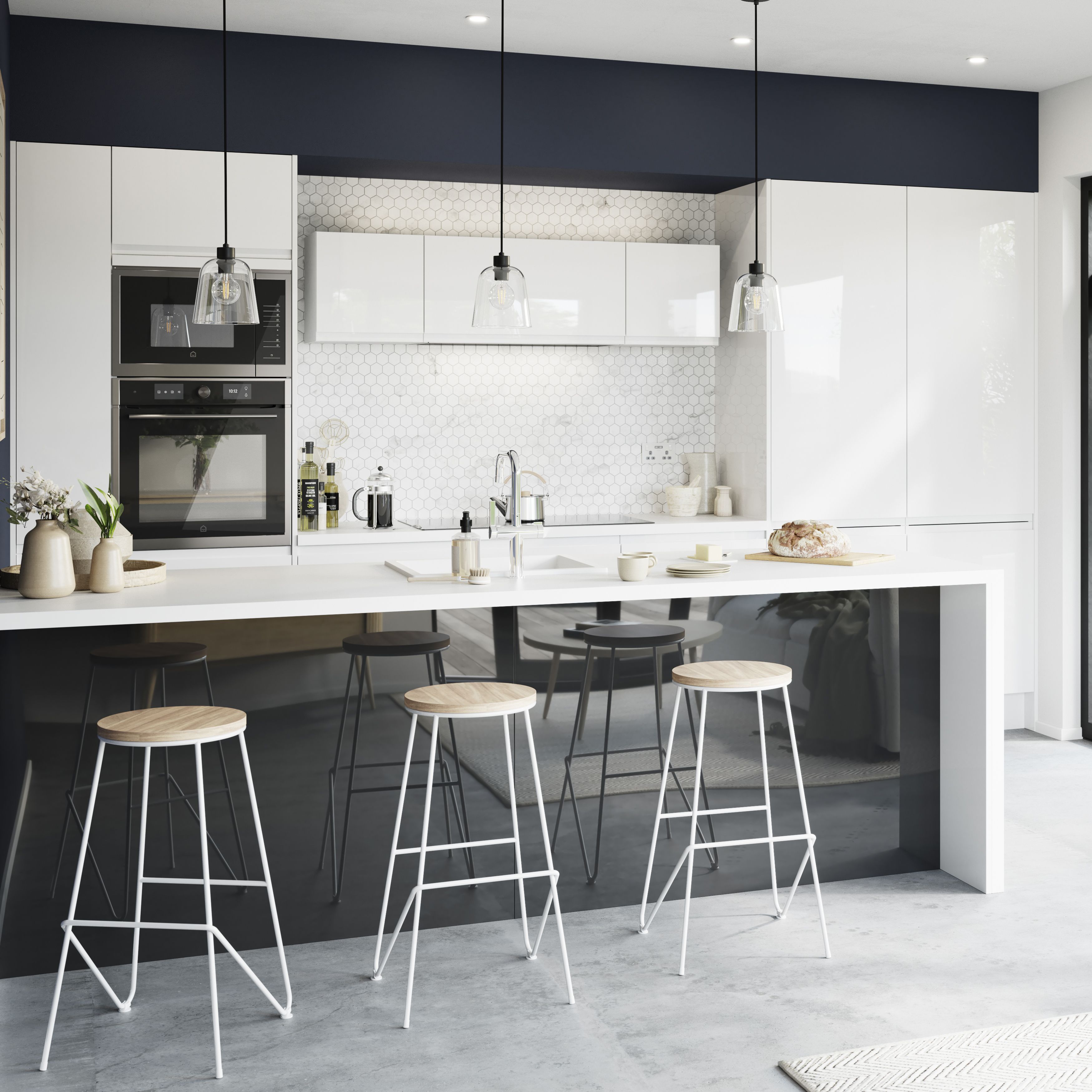 GoodHome Garcinia Integrated handle Gloss white Contemporary 2 drawer front, bridging door & bi-fold door 500mm