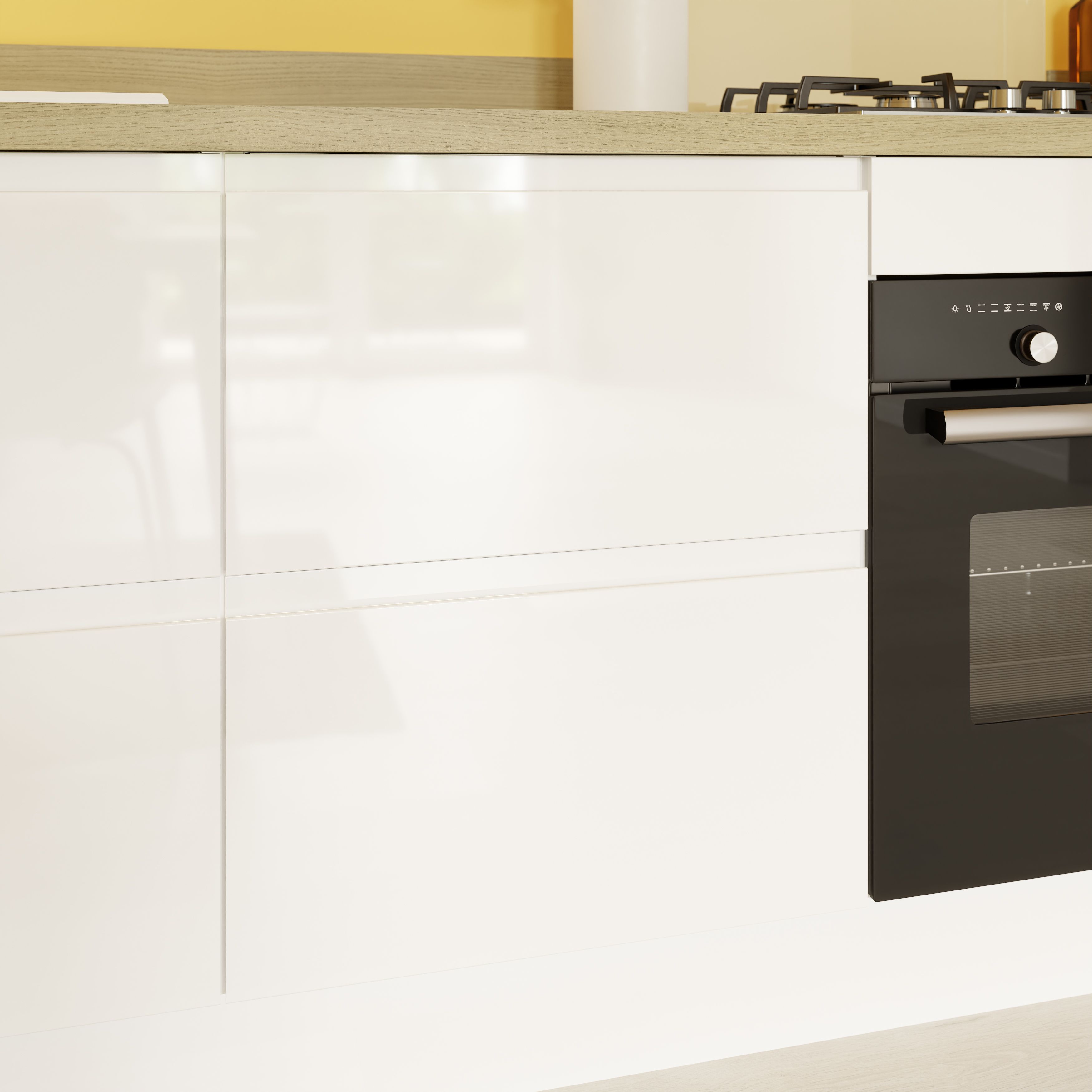 GoodHome Garcinia Integrated handle Gloss white Contemporary 2 drawer front, bridging door & bi fold door 600mm