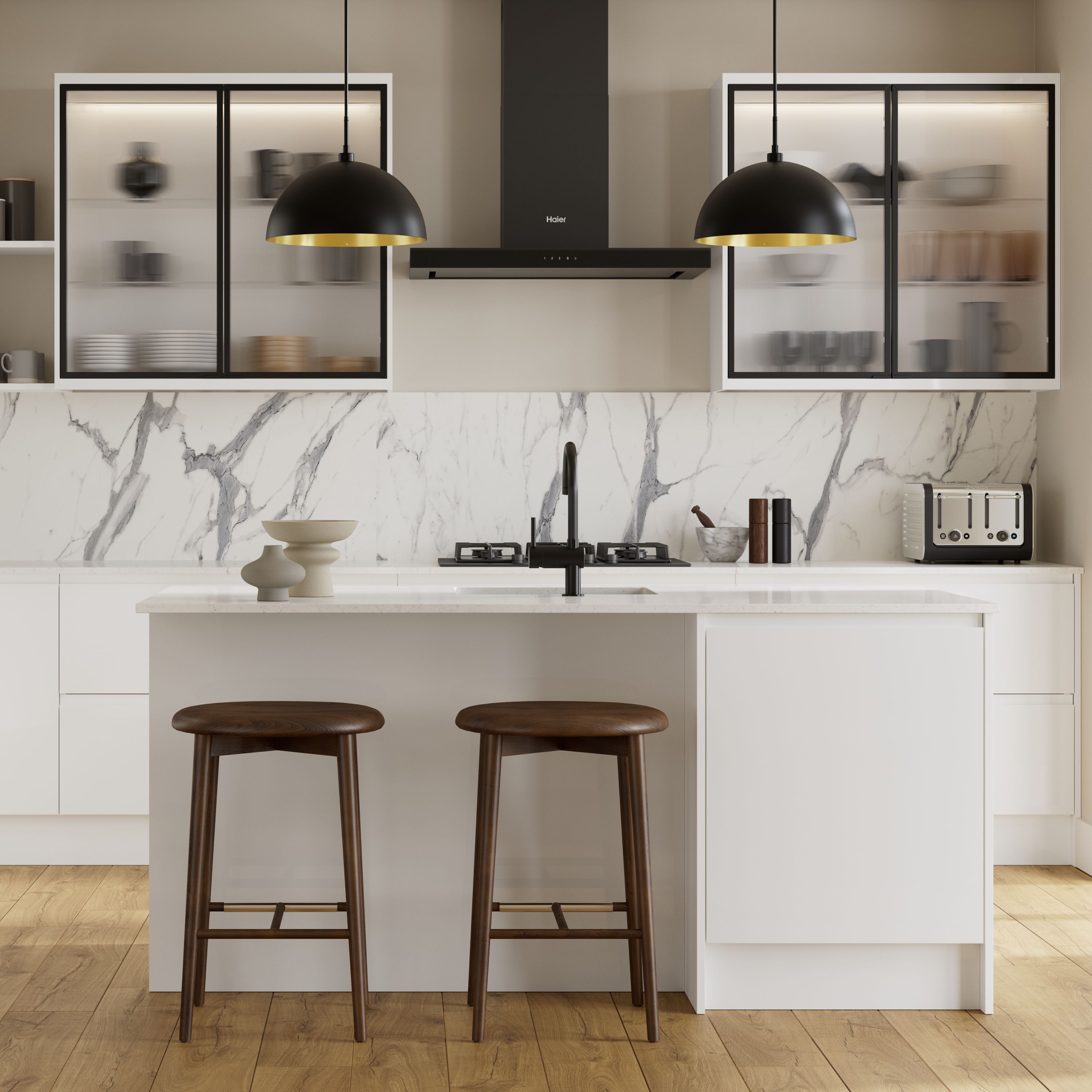 GoodHome Garcinia Integrated handle Gloss white Highline Cabinet door (W)500mm (H)715mm (T)19mm