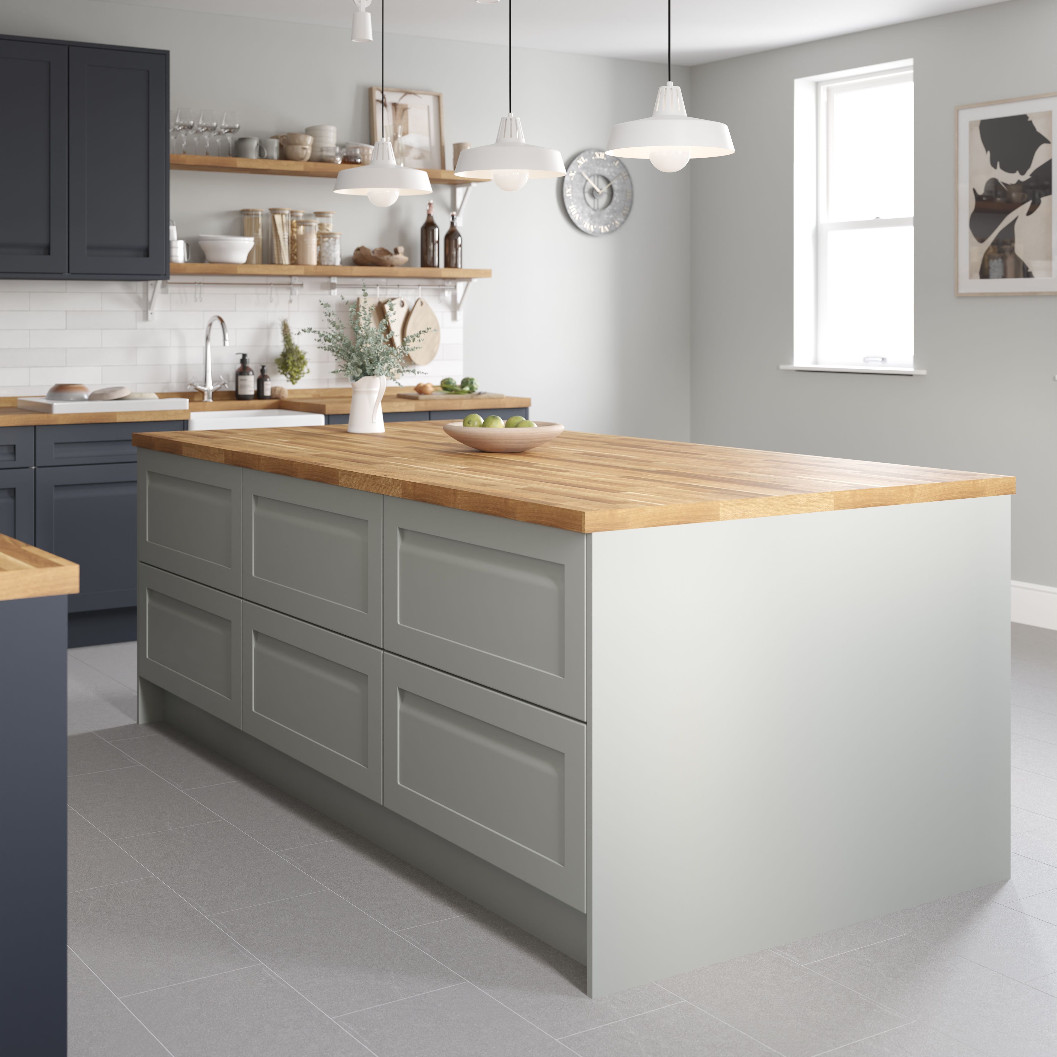 GoodHome Garcinia Integrated handle Matt stone Shaker 2 drawer front, bridging door & bi-fold door 600mm