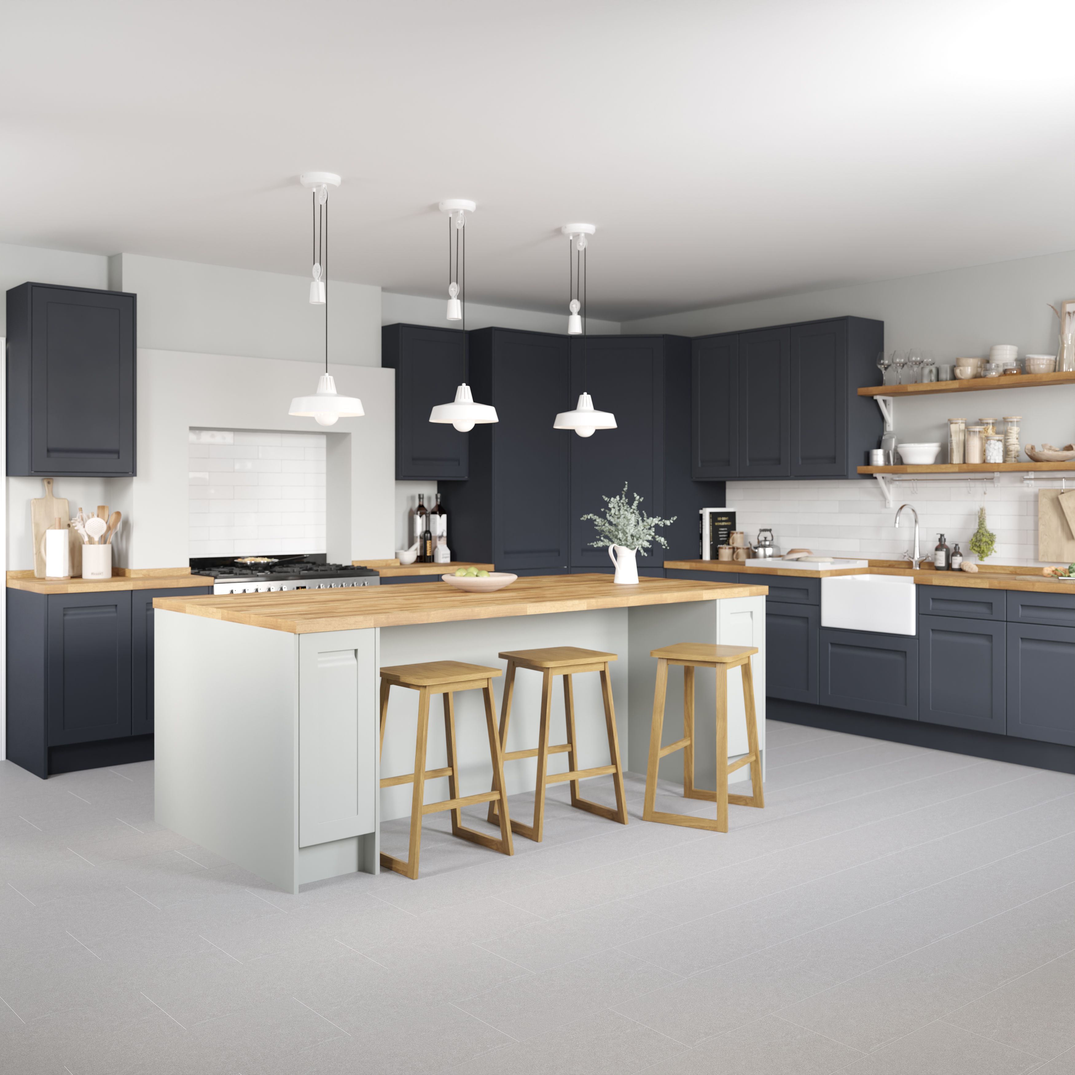 GoodHome Garcinia Integrated handle Matt stone Shaker 2 drawer front, bridging door & bi-fold door 600mm
