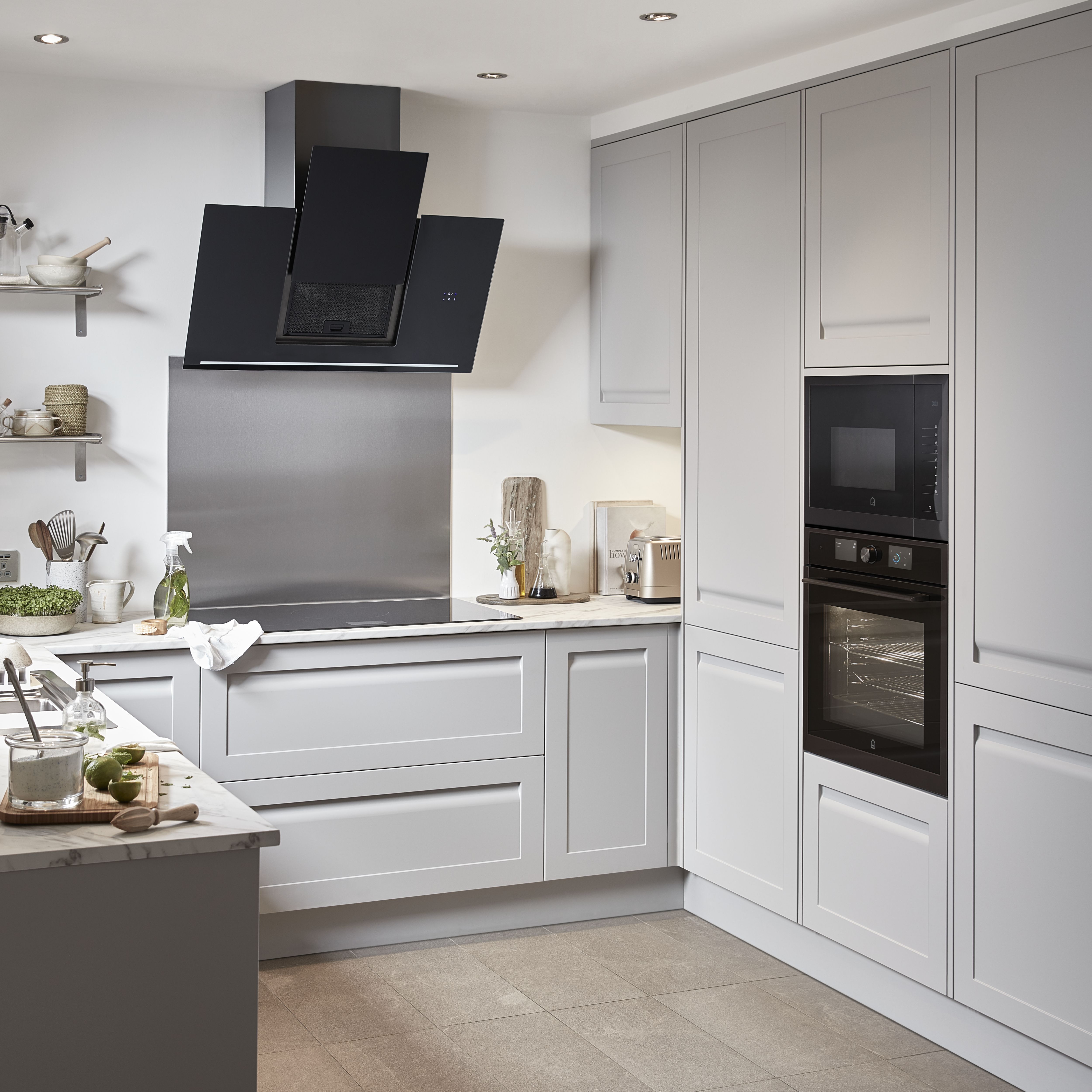 GoodHome Garcinia Integrated handle Matt stone Shaker Larder Cabinet door (W)500mm (H)1287mm (T)20mm