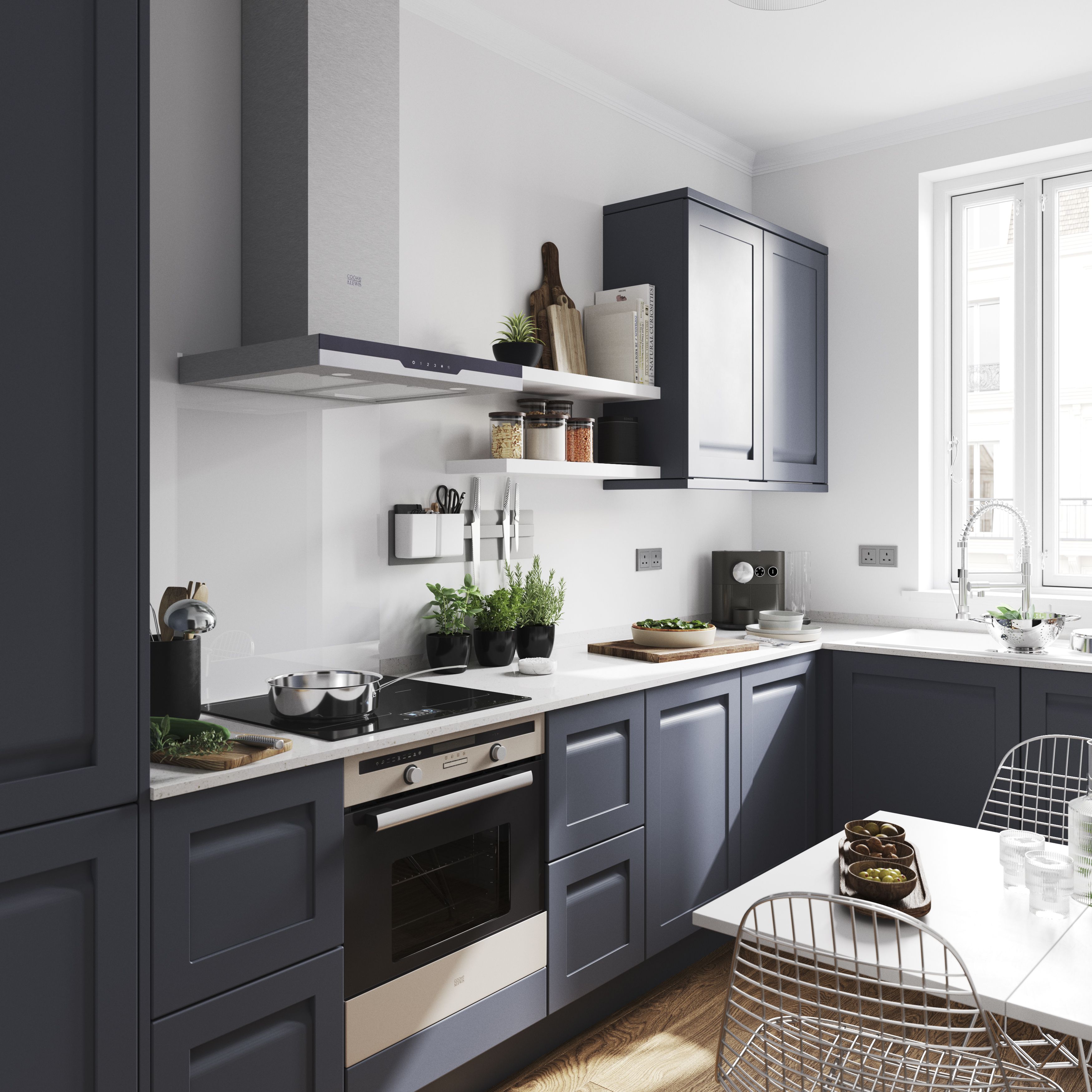 GoodHome Garcinia Matt navy blue Shaker 2 drawer front, bridging door & bi-fold door 400mm