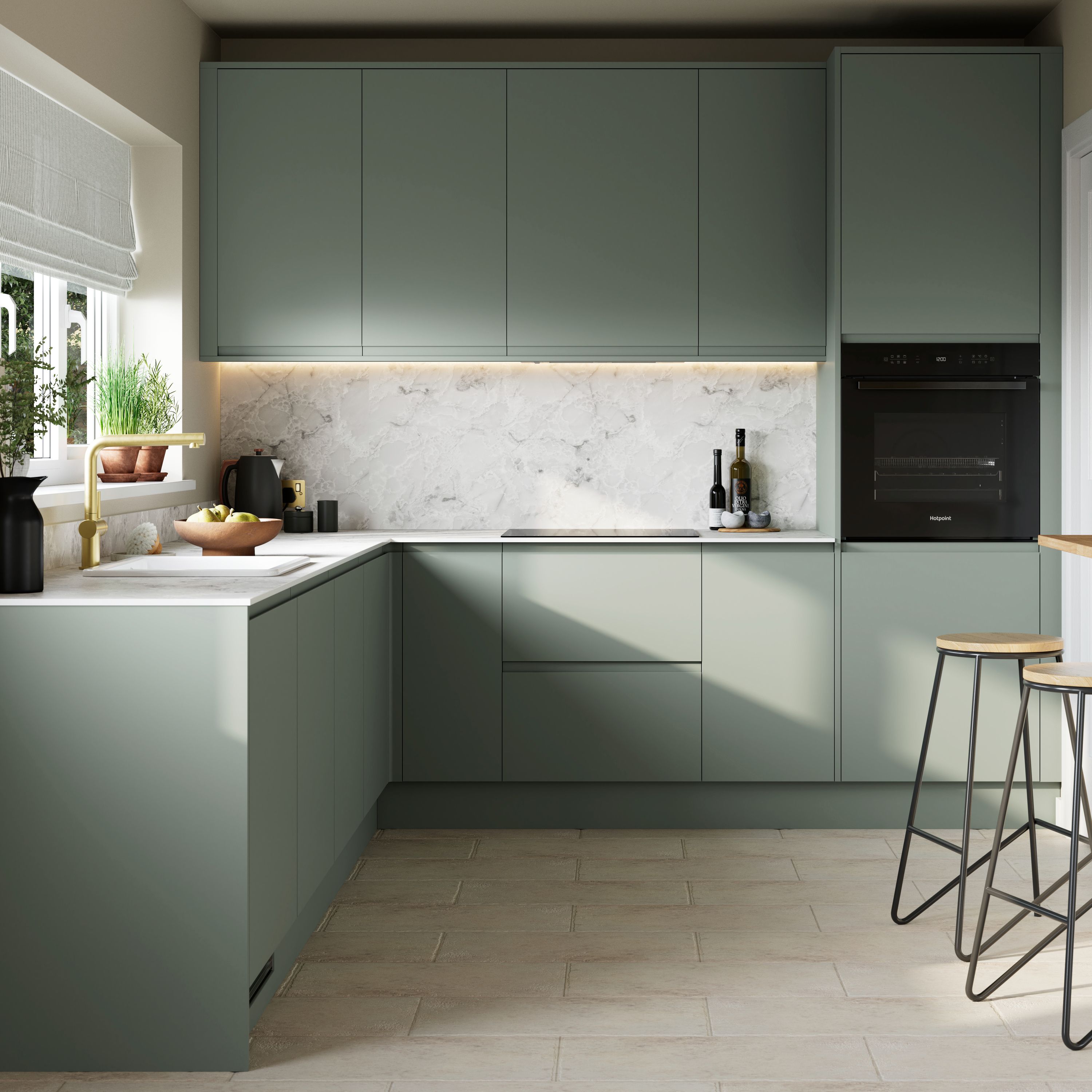 GoodHome Garcinia Matt reed green Highline Cabinet door (W)600mm (H)715mm (T)19mm