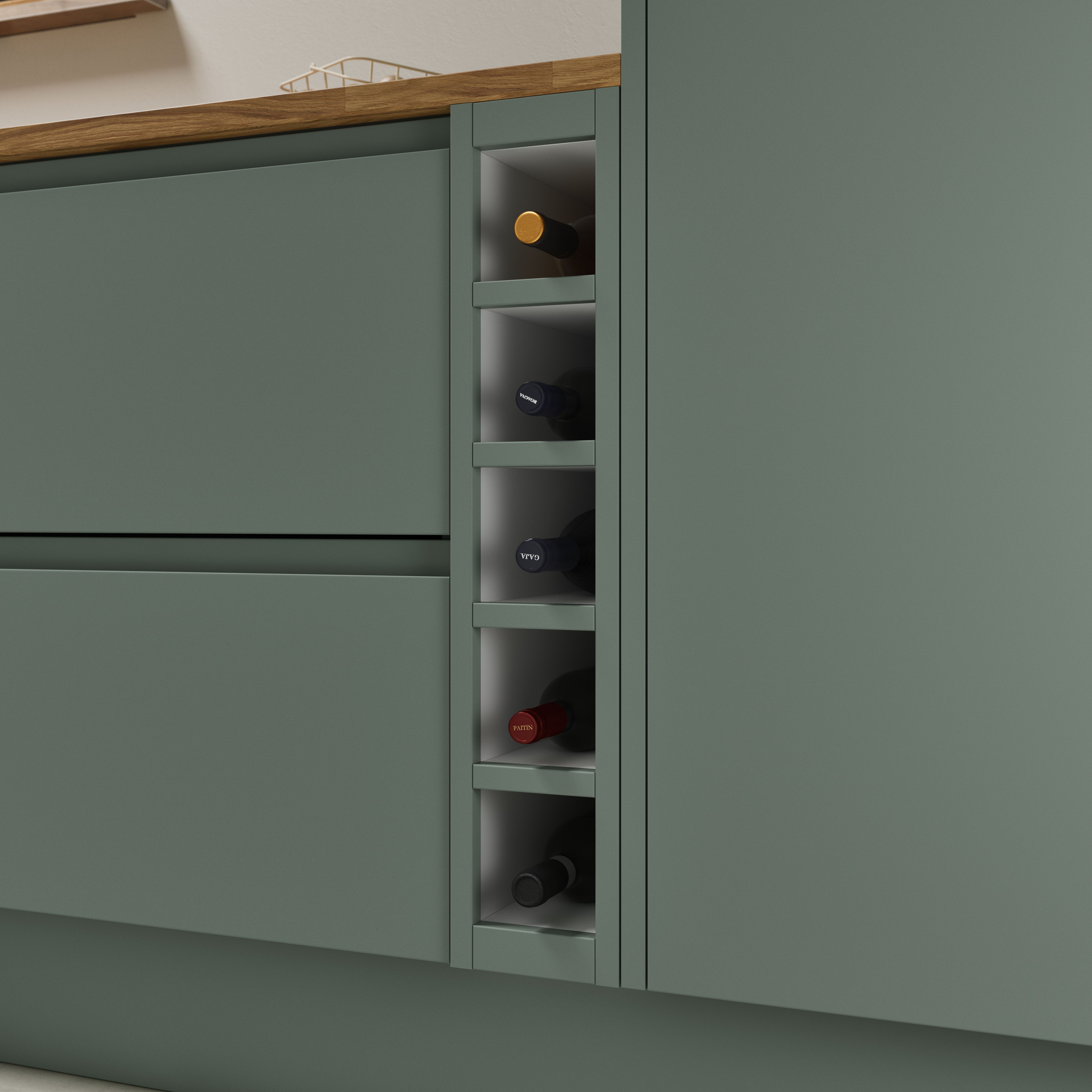 GoodHome Garcinia Matt reed green Wine rack fascia, (H)715mm(W)147mm
