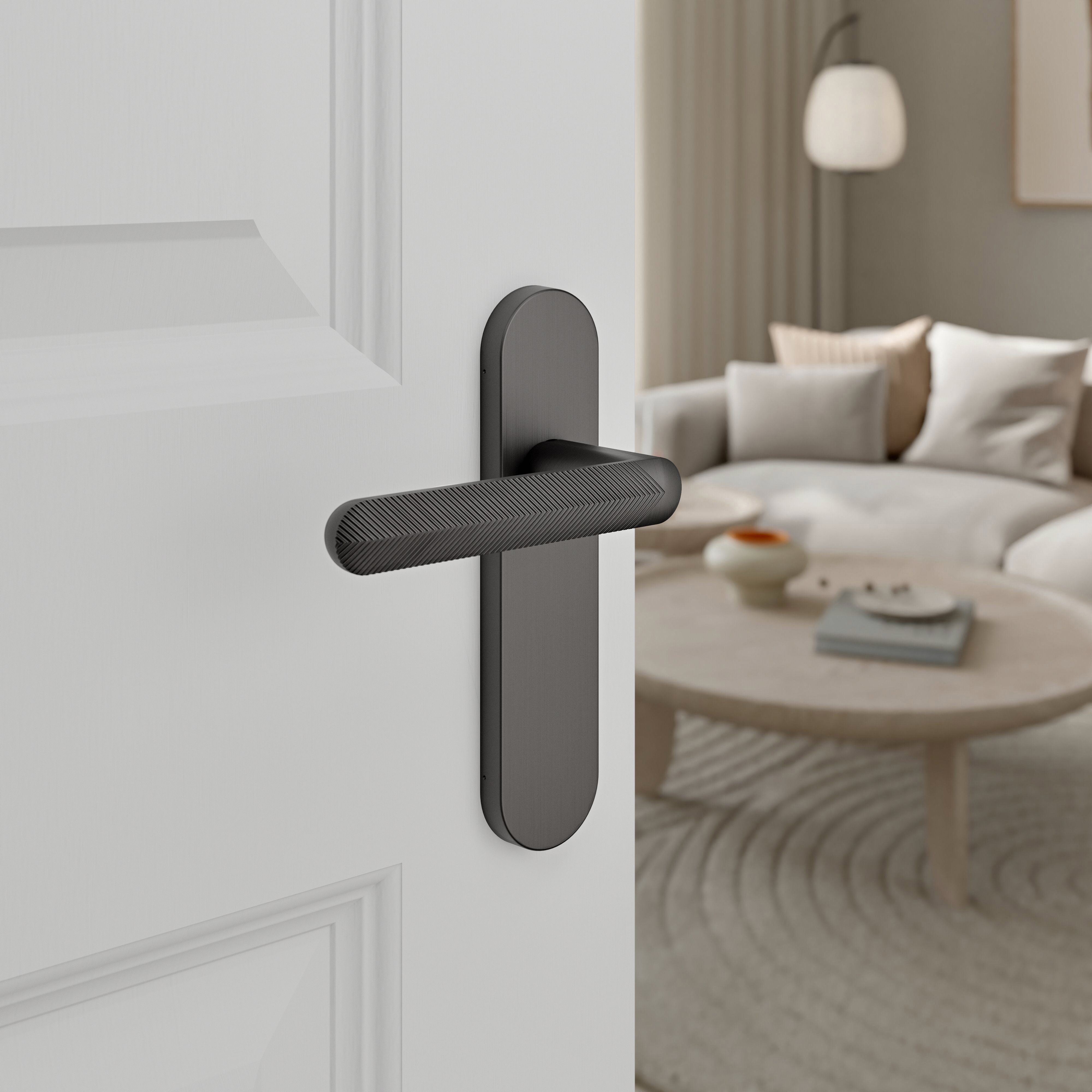 GoodHome Garlan Brushed Grey Titanium effect Straight Latch Door handle (L)125mm (D)60mm Pair