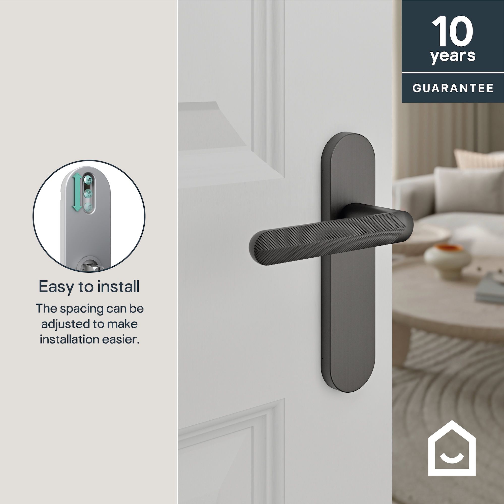GoodHome Garlan Brushed Grey Titanium effect Straight Latch Door handle (L)125mm (D)60mm Pair