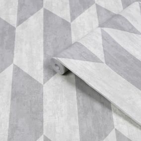 GoodHome Garnet Grey Geometric Silver effect Textured Wallpaper