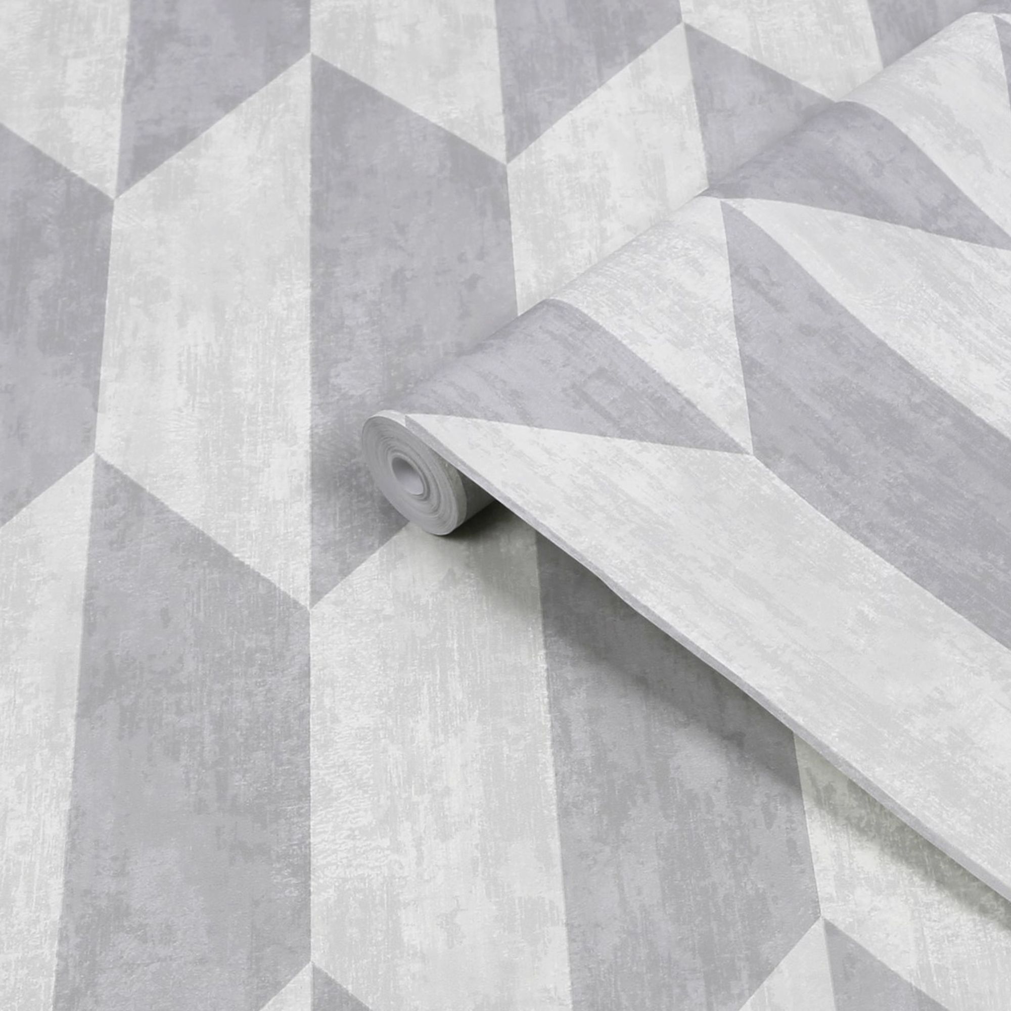 GoodHome Grey Silver effect Geometric Textured Wallpaper Sample
