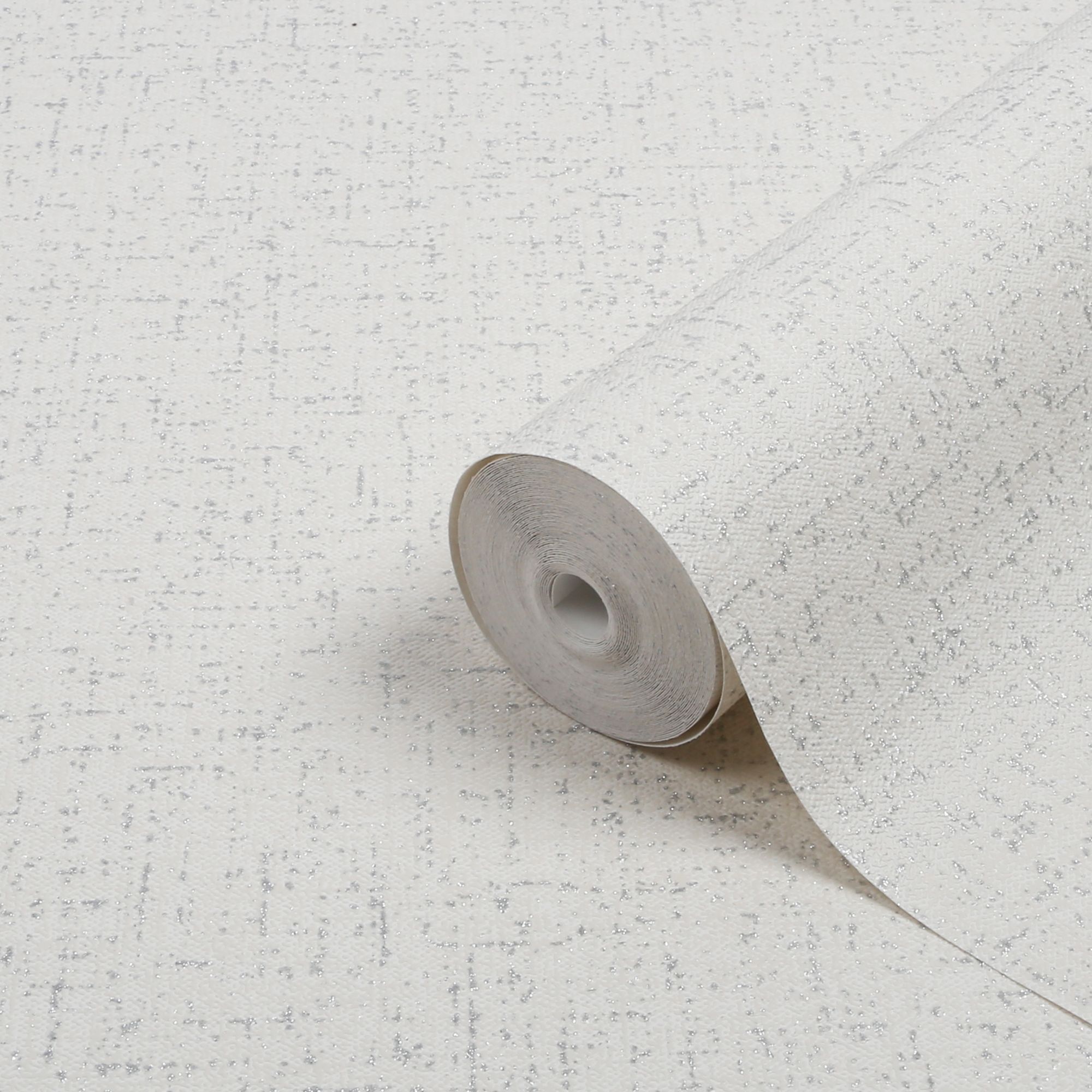 GoodHome Gazania White Glitter effect Shabby chic Textured Wallpaper