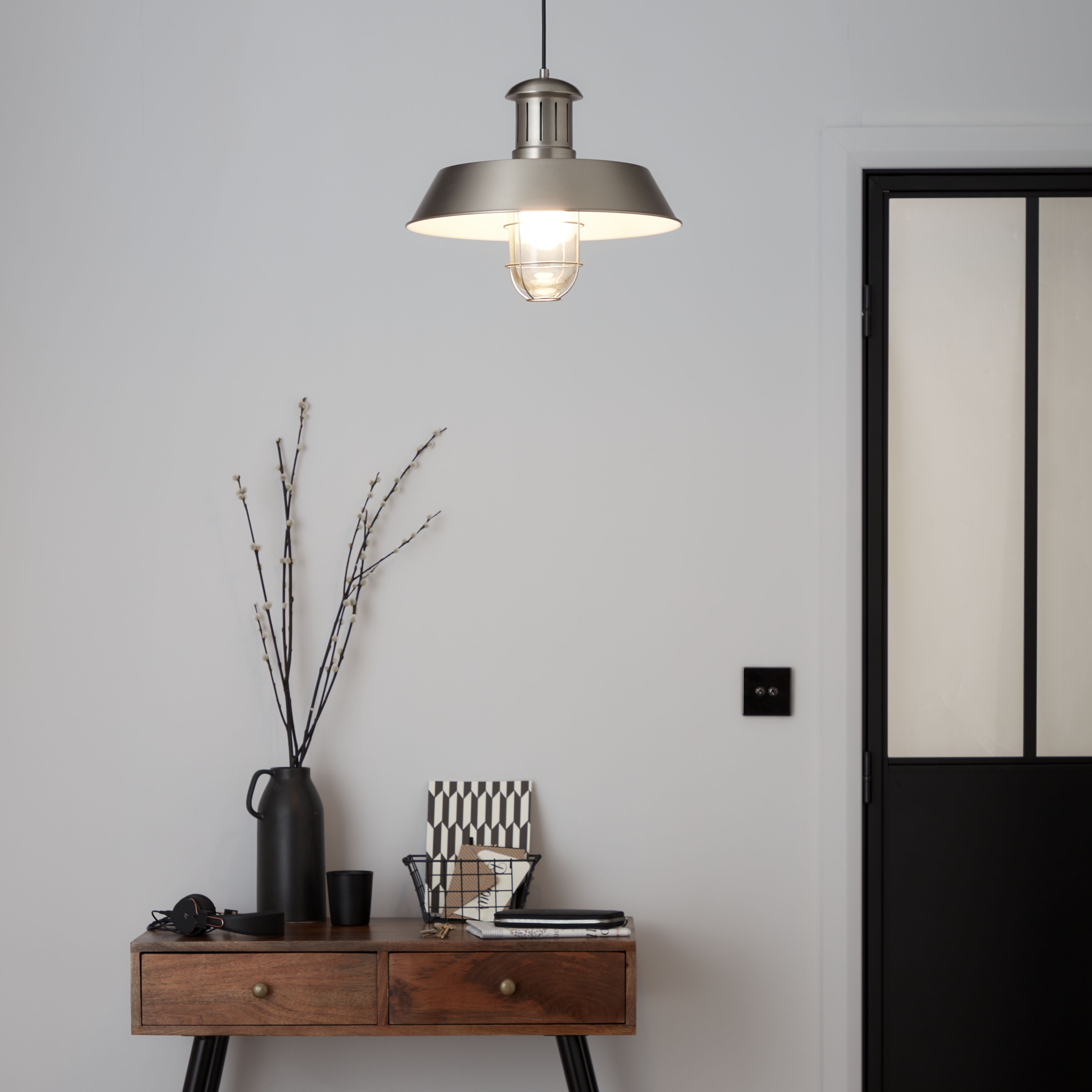 GoodHome Genly Silver effect Pendant ceiling light, (Dia)390mm