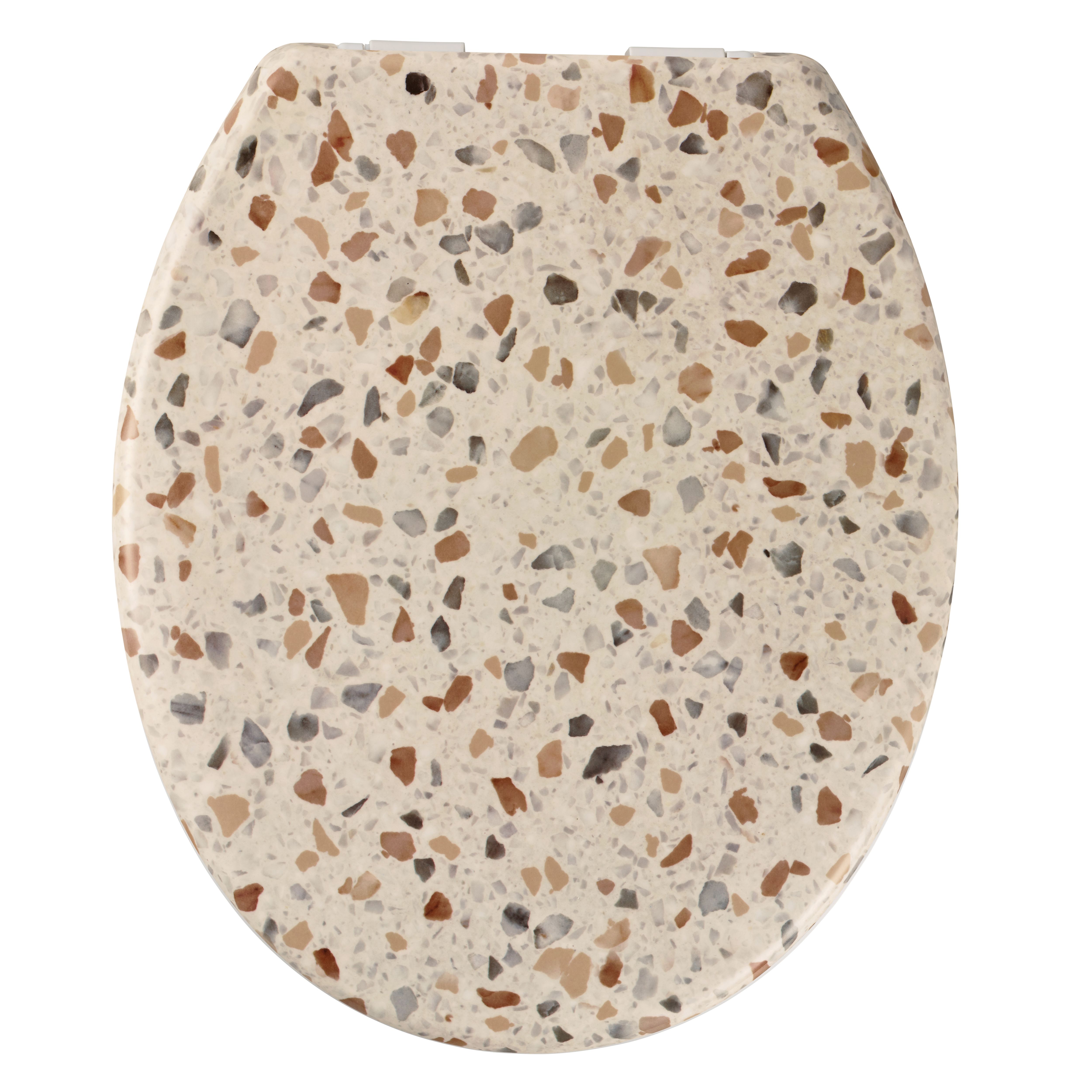 GoodHome Genoa Terrazzo White & light yellow Standard Soft close Toilet seat