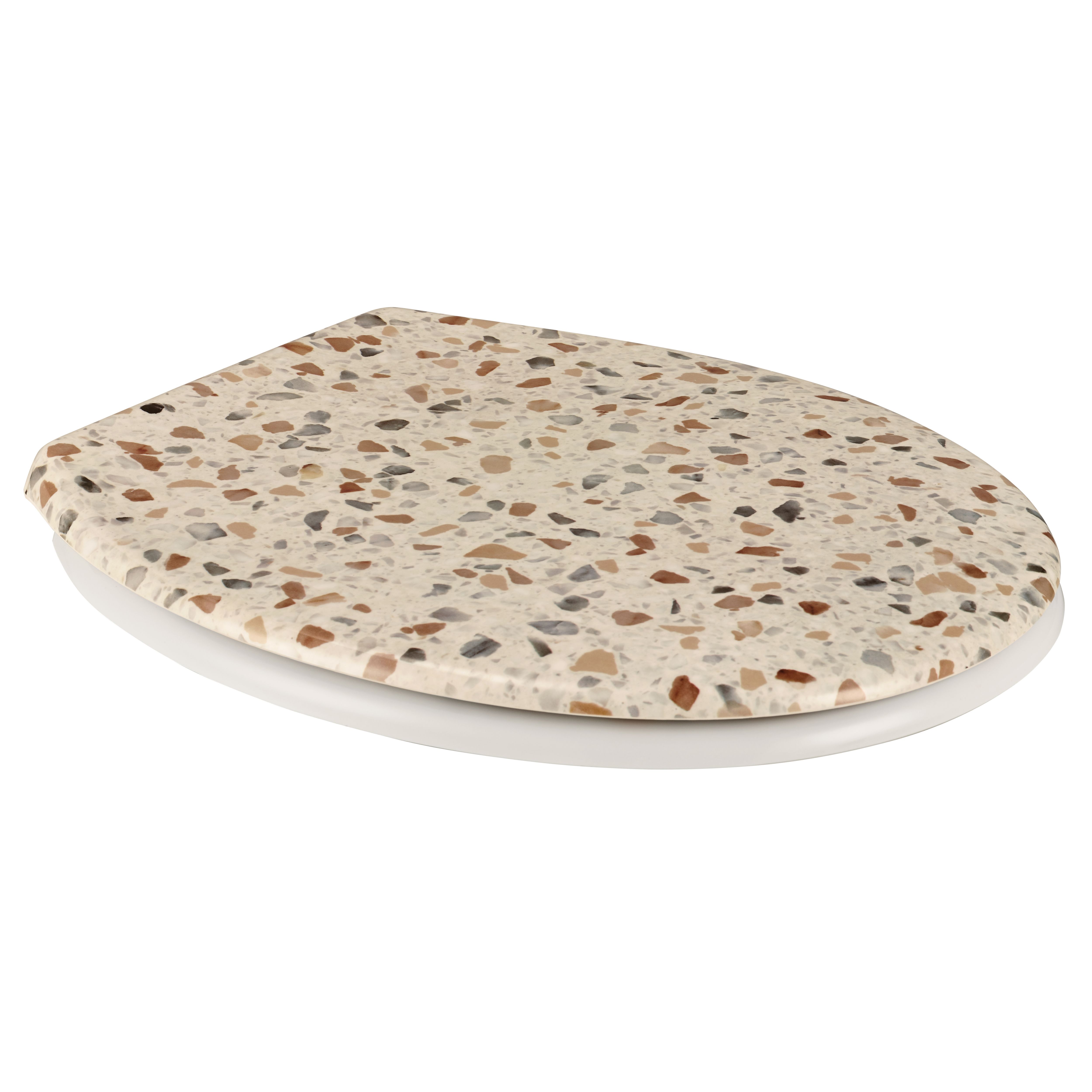 GoodHome Genoa Terrazzo White & light yellow Standard Soft close Toilet seat