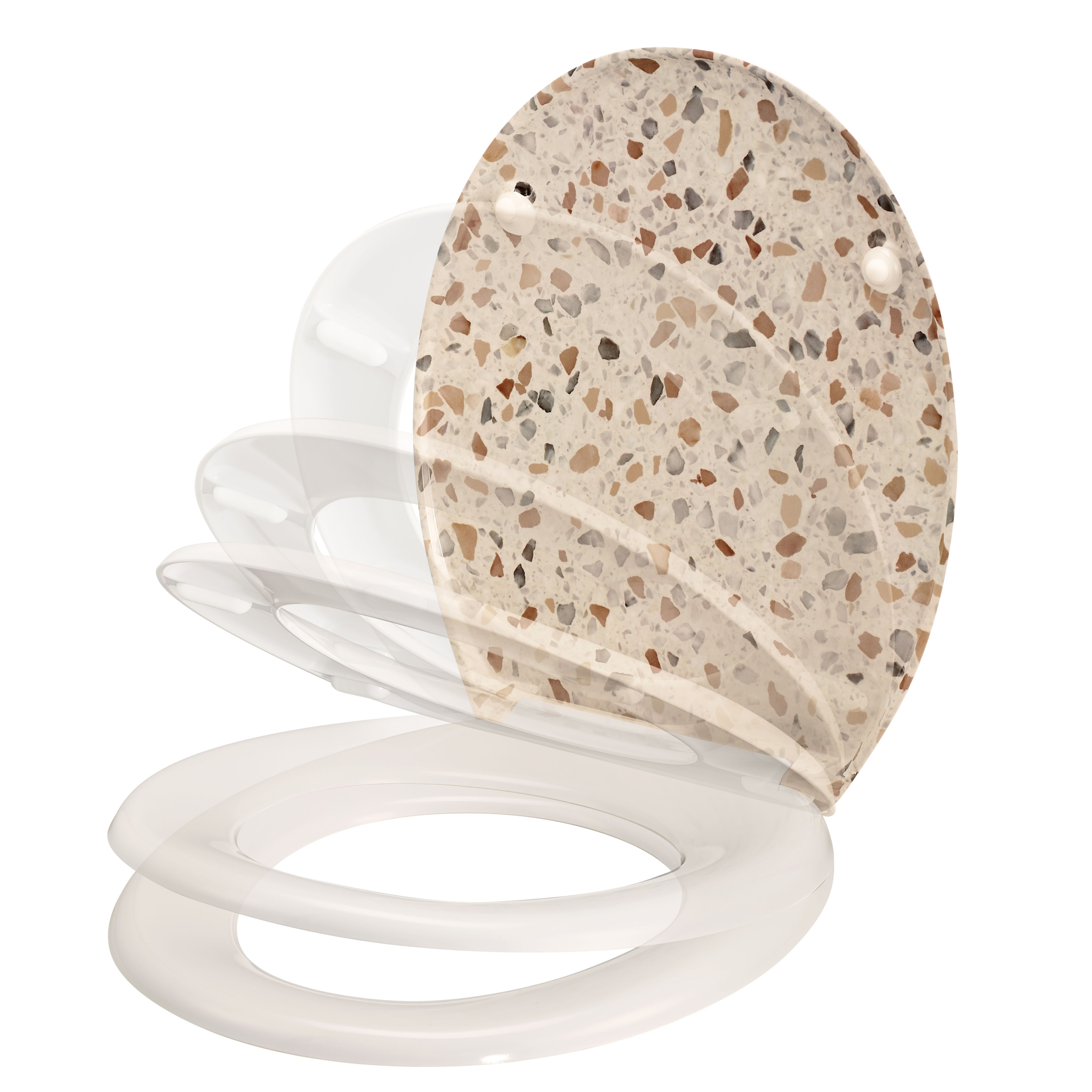 GoodHome Genoa Terrazzo White & light yellow Standard Soft close Toilet seat