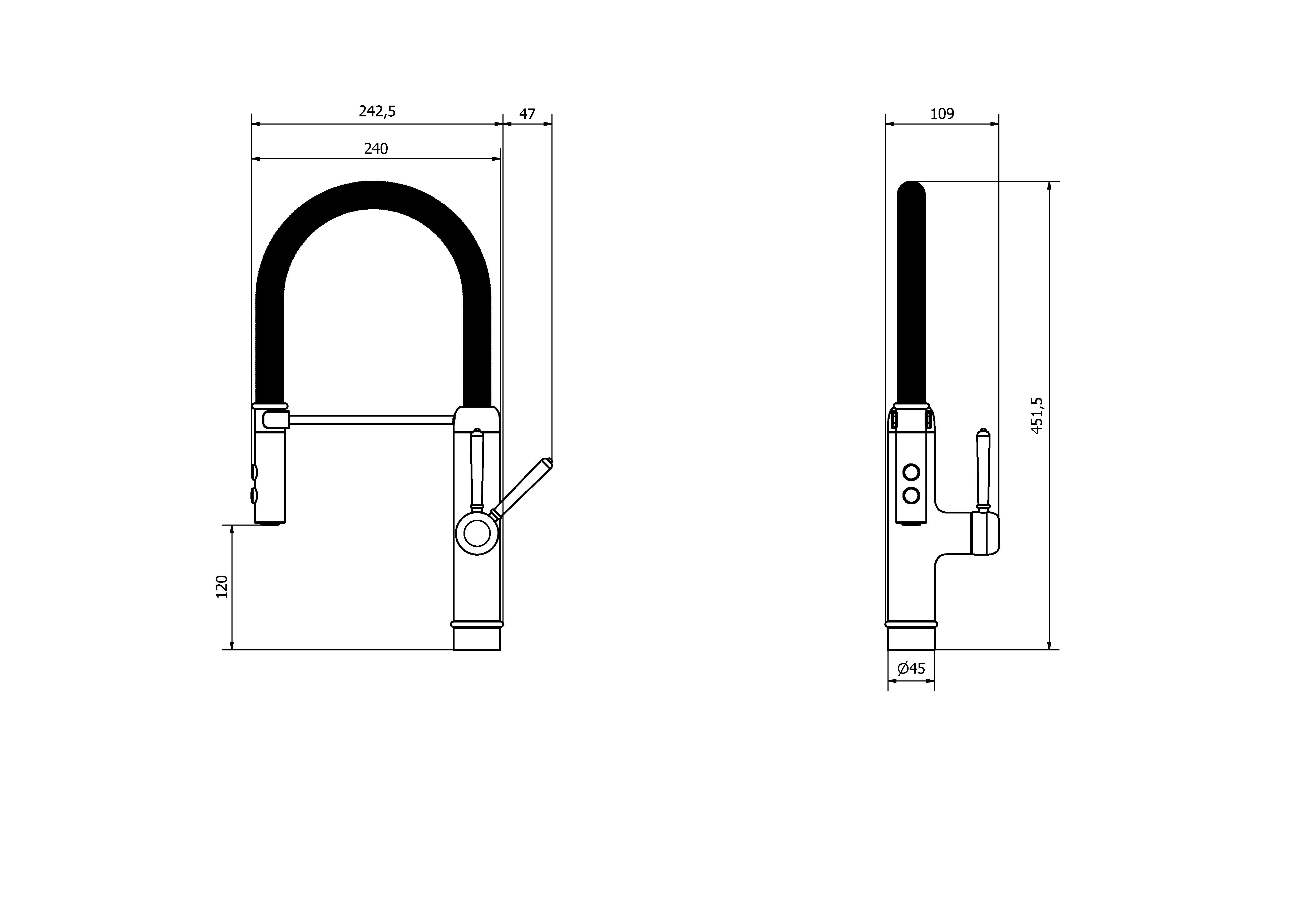 GoodHome Gevuina Black Chrome effect Kitchen Side lever Tap