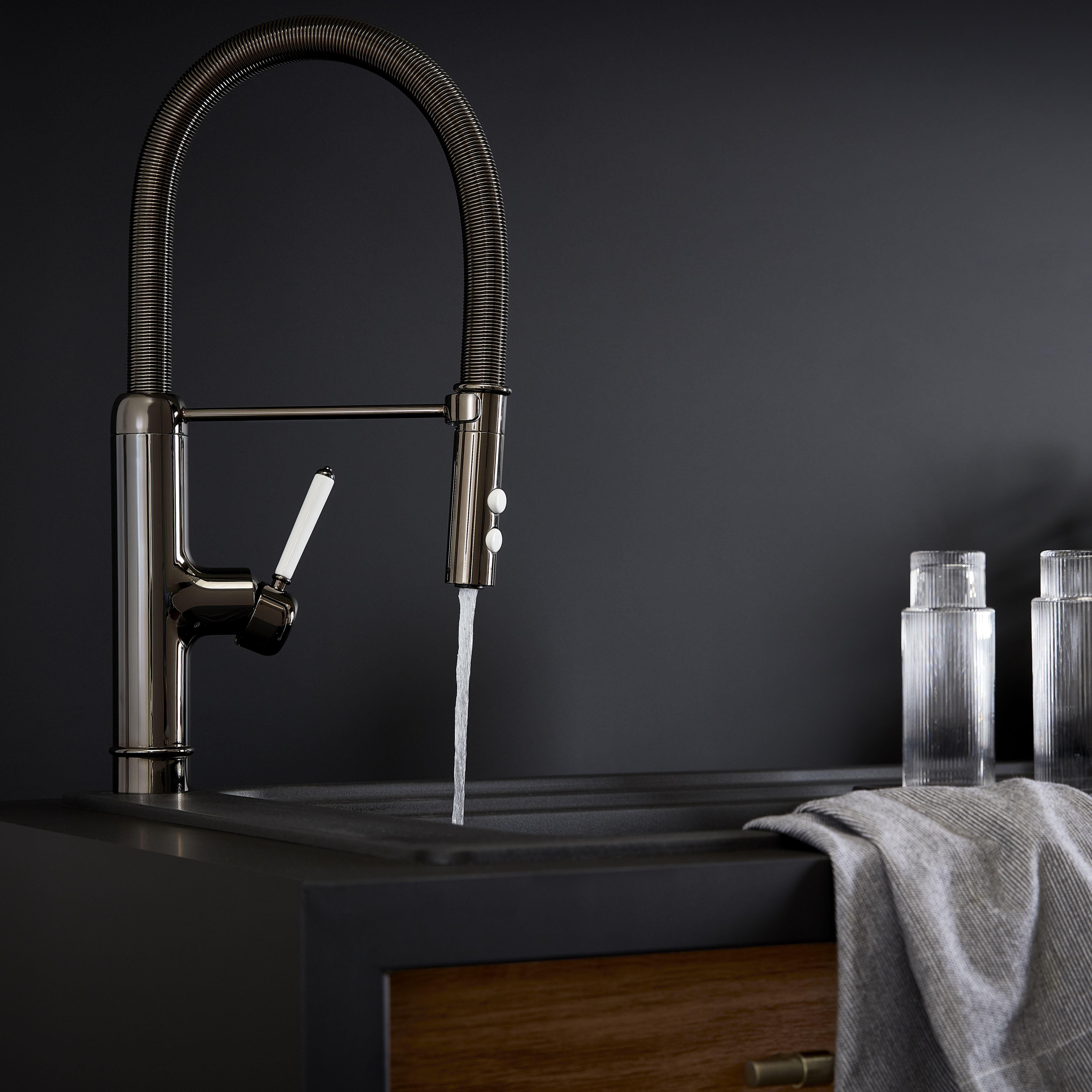GoodHome Gevuina Black Chrome effect Kitchen Side lever Tap
