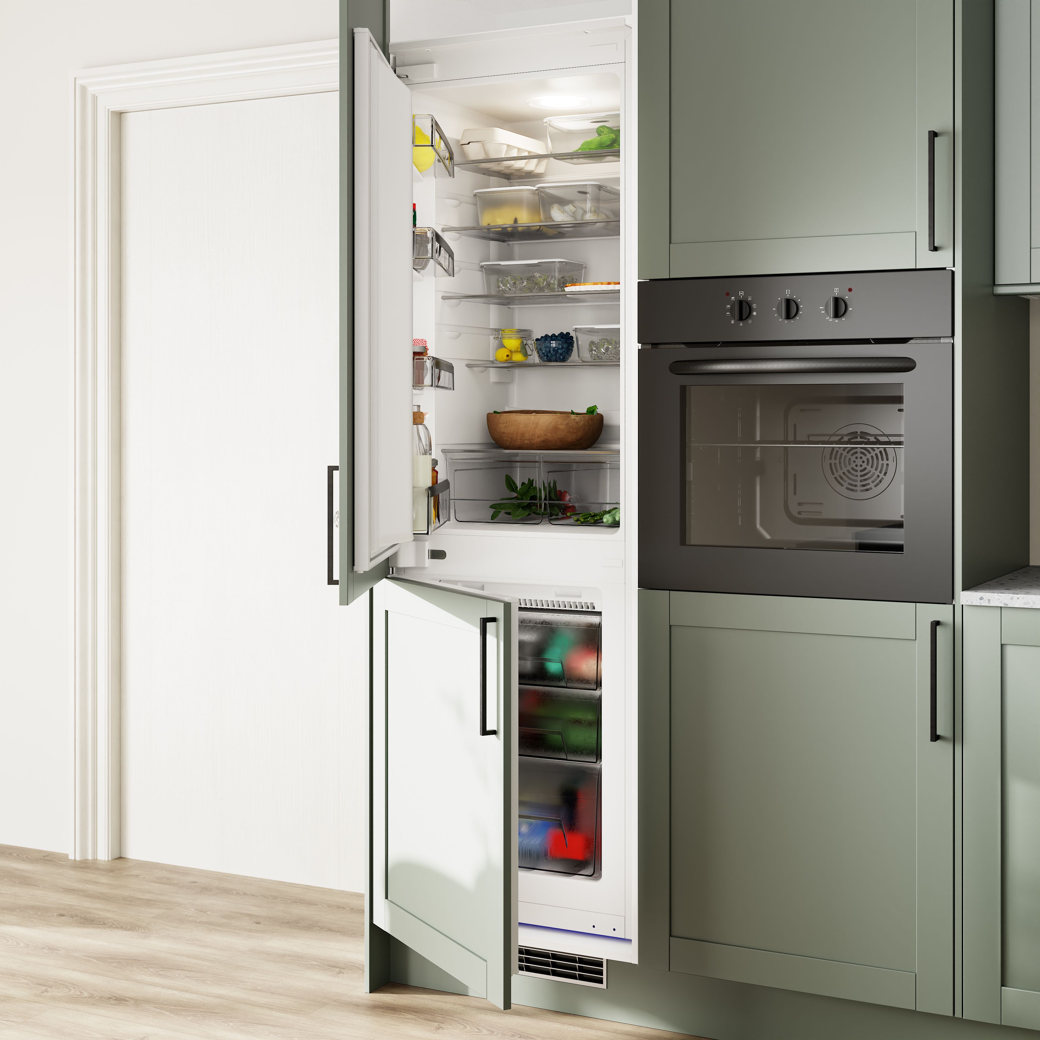 GoodHome GHBI7030FFUK 70:30 Classic Integrated Automatic defrost Fridge freezer - White