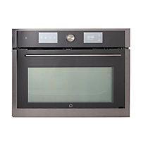 GoodHome GHCOM50 Built-in Compact Oven with microwave - Brushed black stainless steel effect