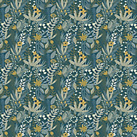 GoodHome Ghips Multicolour Naive leaves Textured Wallpaper