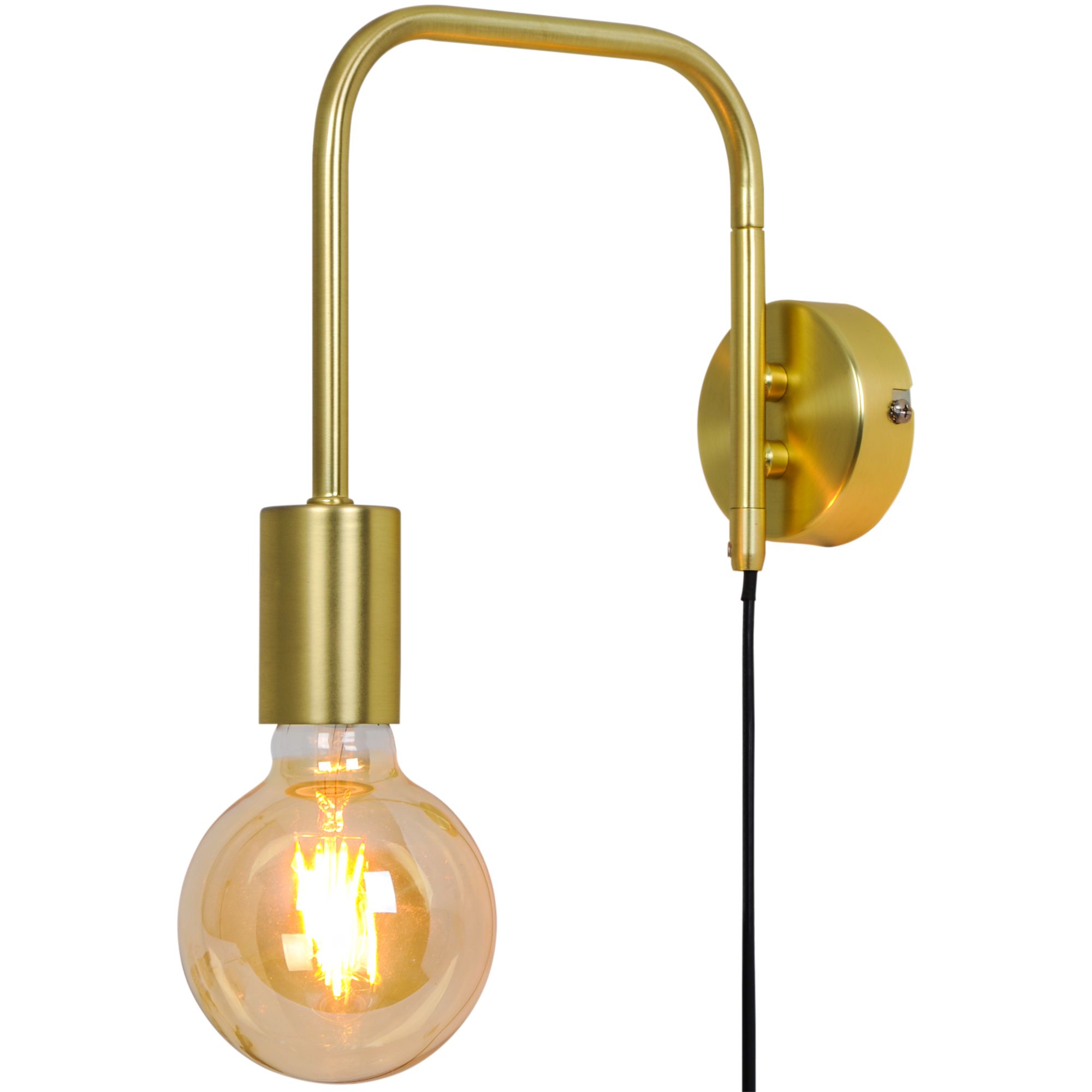 GoodHome Ghlin Industrial Gold effect Plug-in Wall light