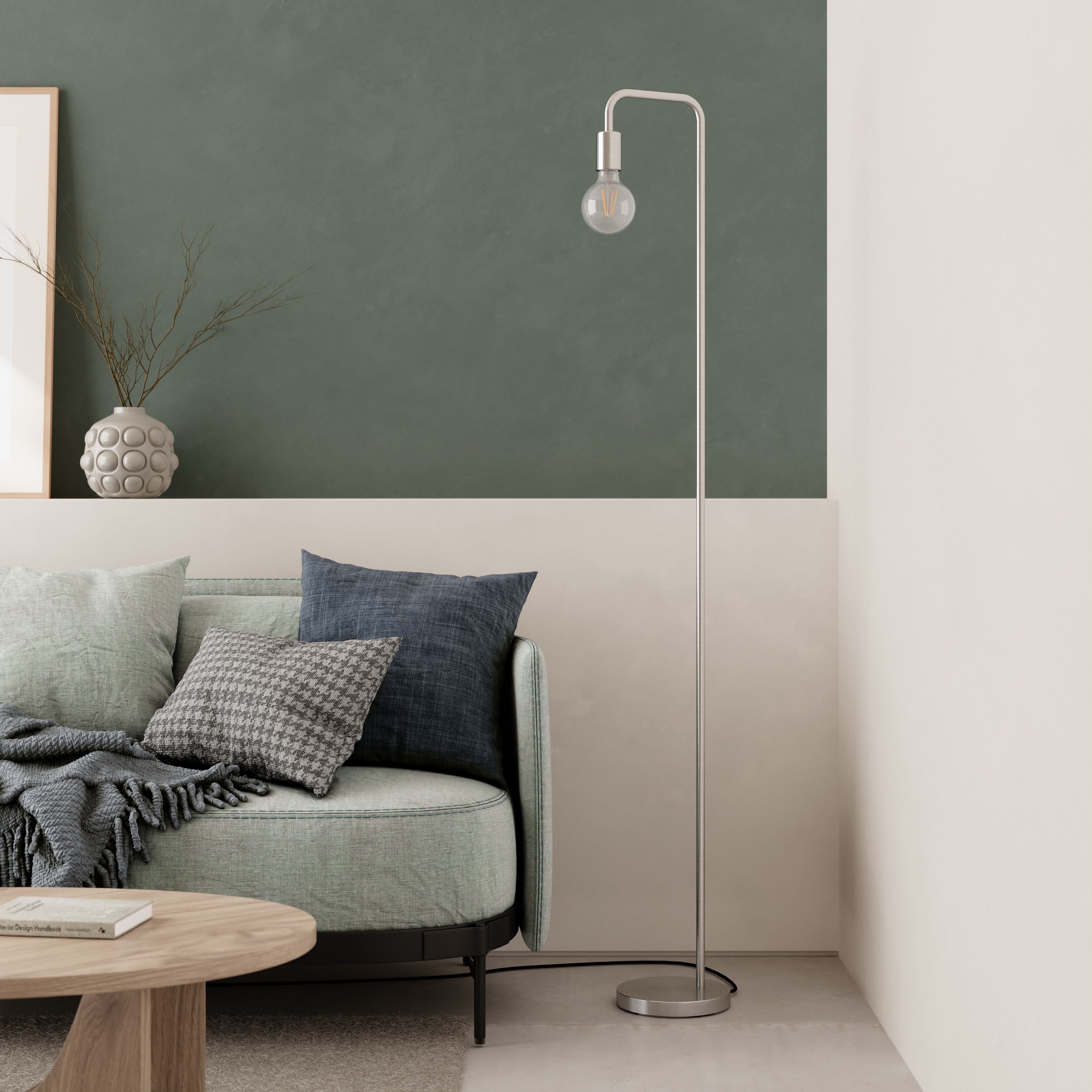 View of GoodHome Ghlin Satin Silver effect Floor lamp