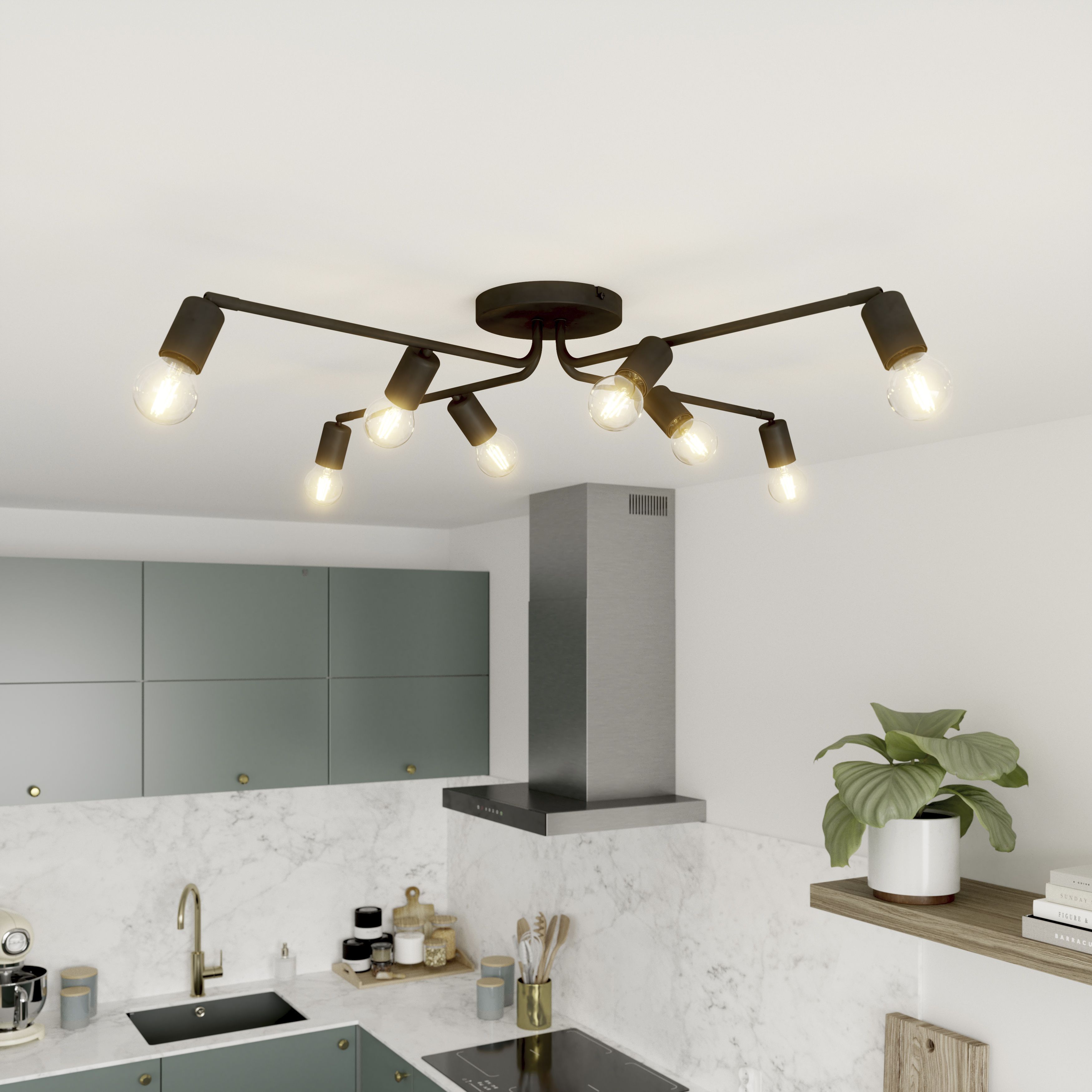 GoodHome Ghlin Spiral Matt Metal black 8 Lamp Ceiling light