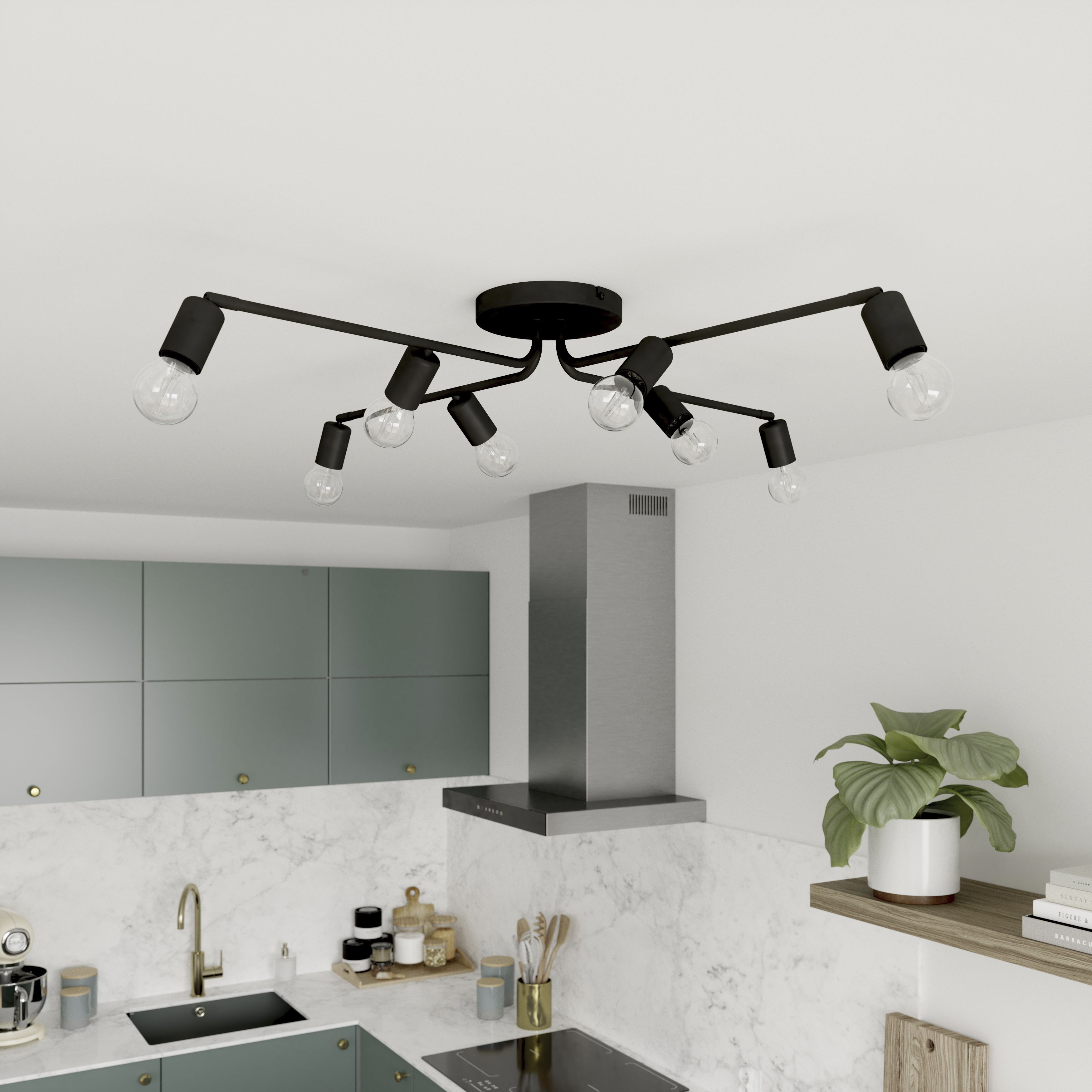 GoodHome Ghlin Spiral Matt Metal black 8 Lamp Ceiling light