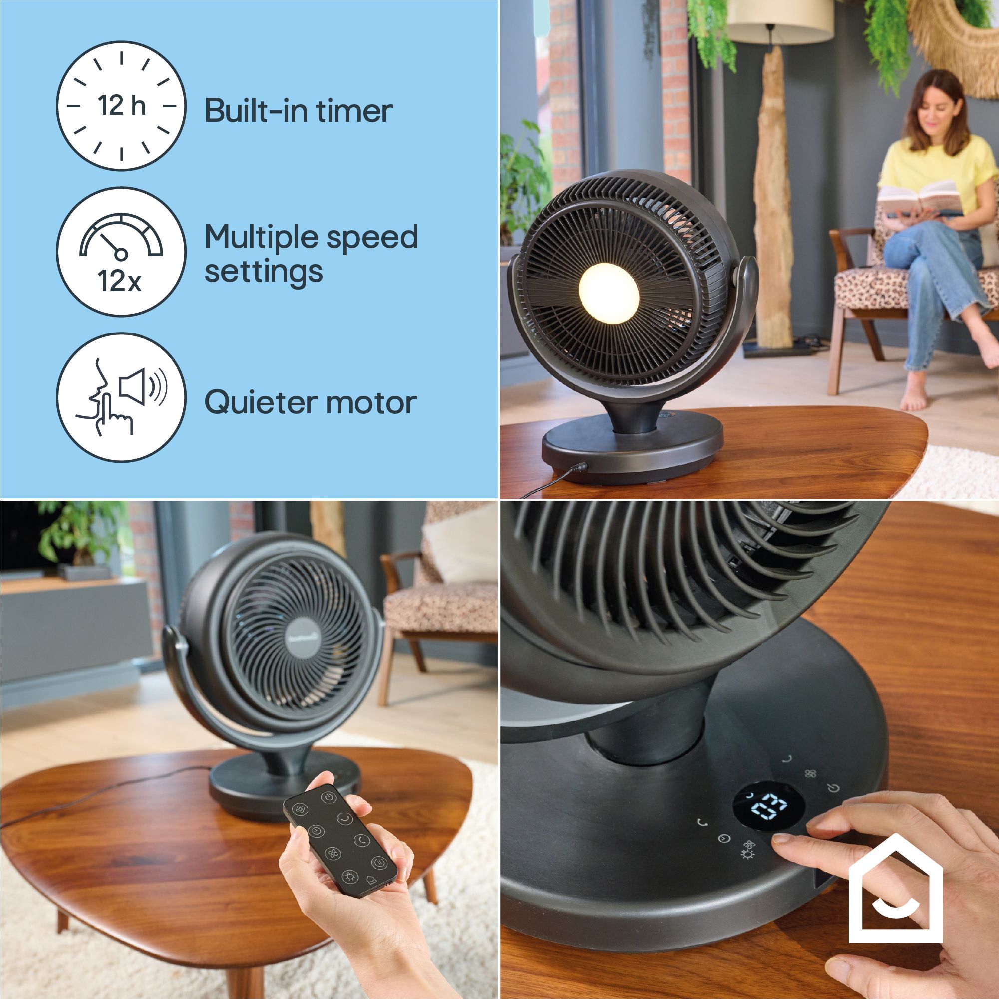GoodHome GHODF20-BKDC Black 8" 24W Remote controlled Table fan