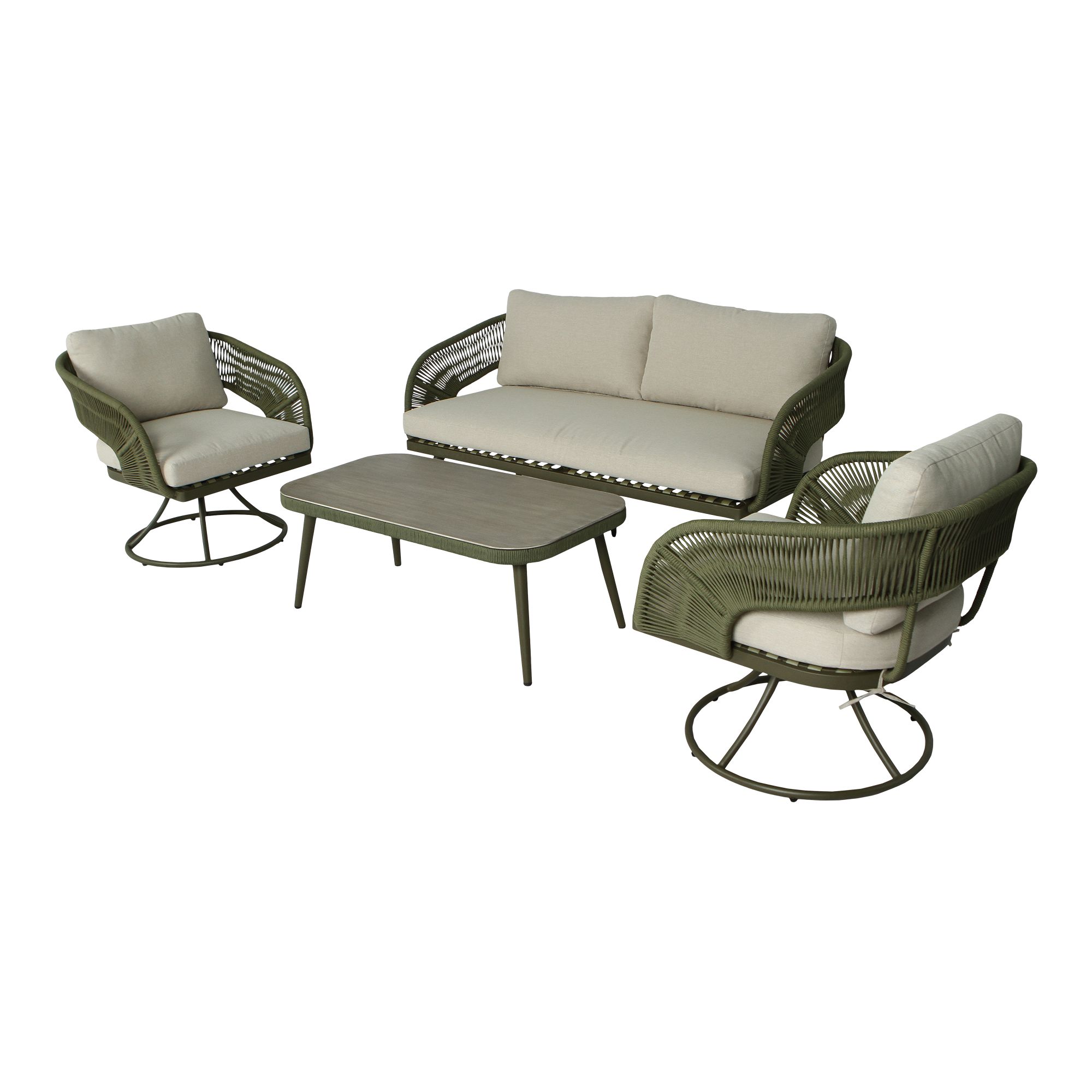 GoodHome Giza Green Metal 4 Seater Coffee set