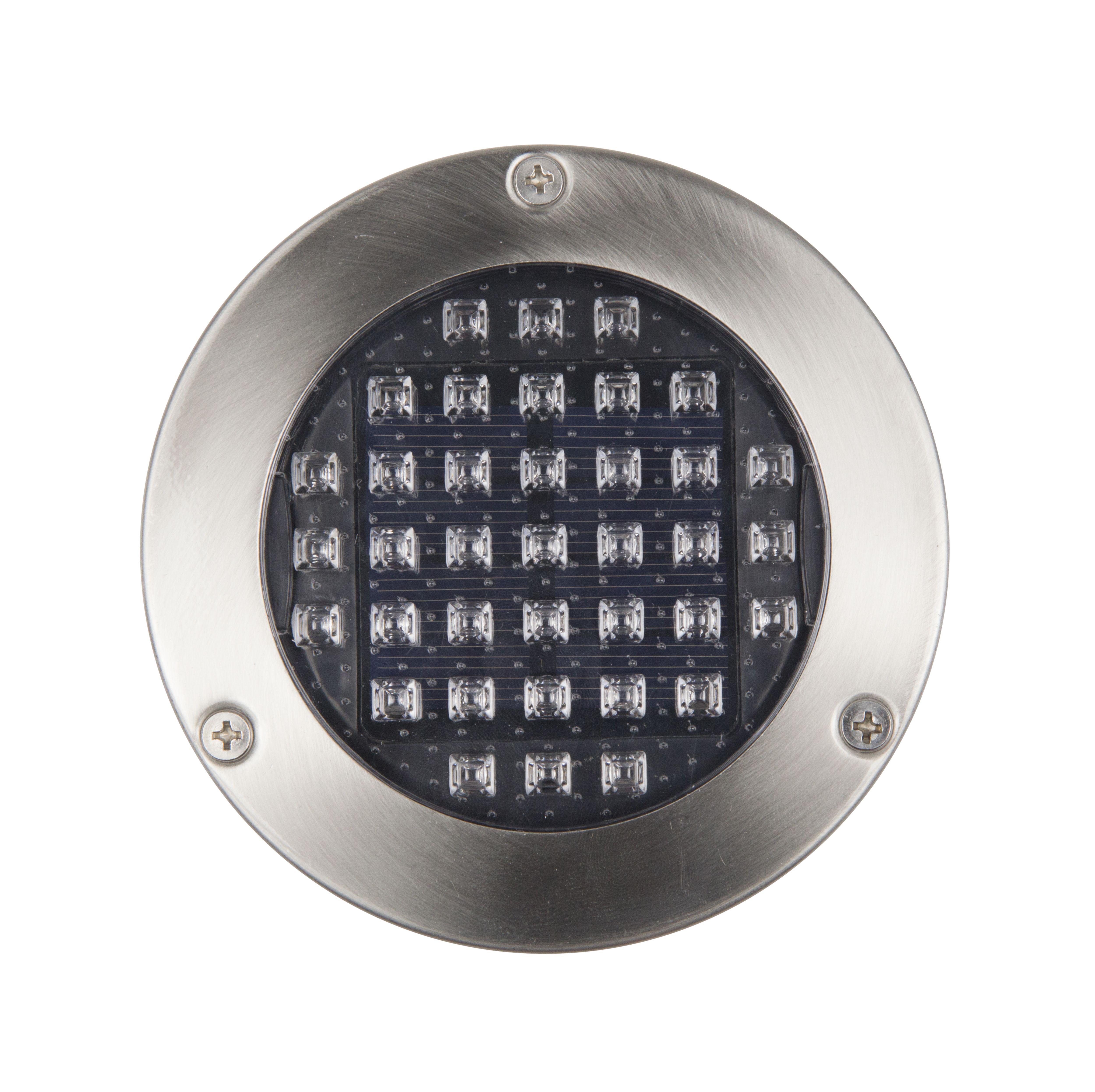 GoodHome Glend Stainless steel effect Solar powered Cool white LED Decking light Pack of 2