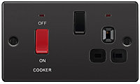 GoodHome Gloss Black Cooker switch & socket with neon