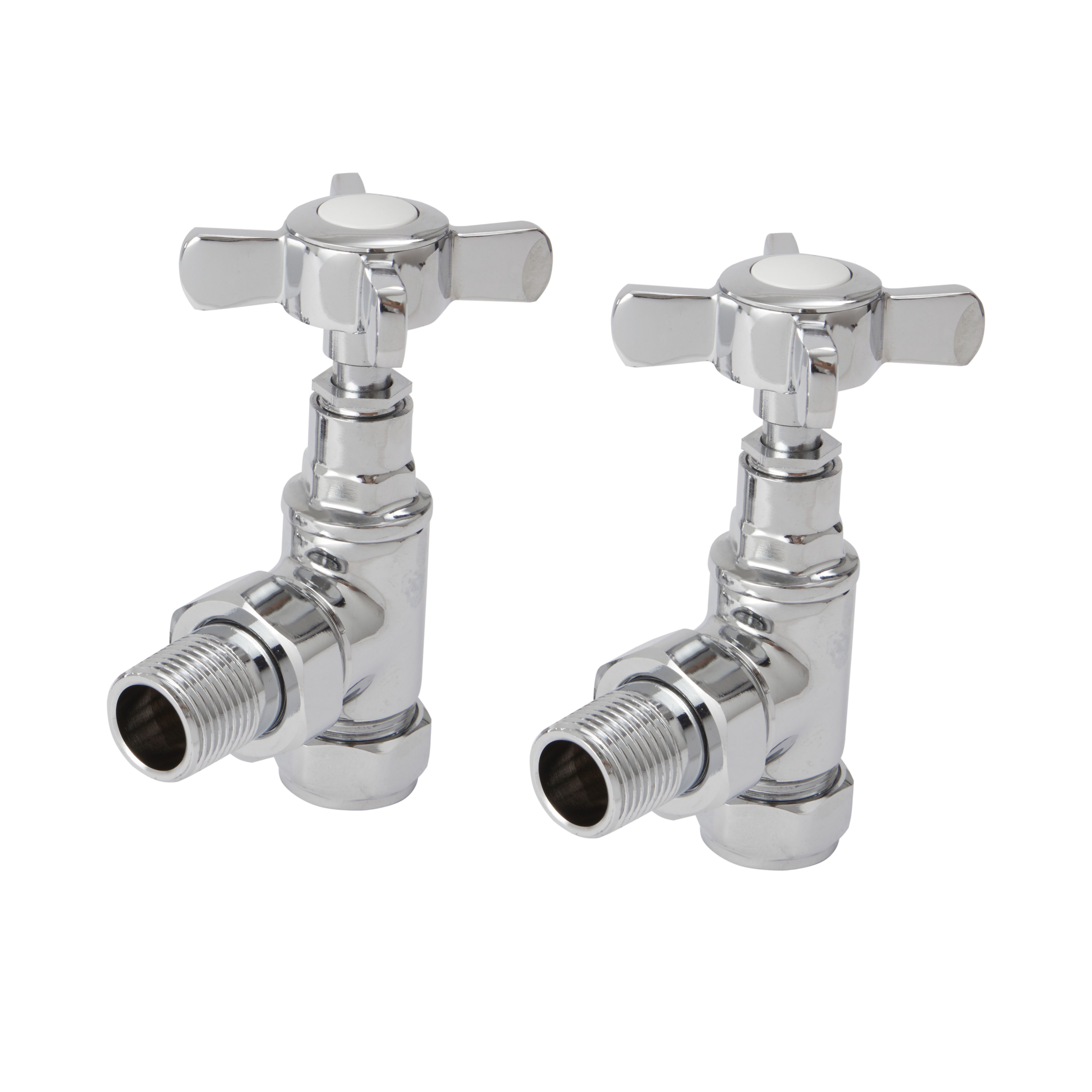 GoodHome Gloss chrome effect Angled Manual Radiator valve (Dia)15mm, Pack of 2