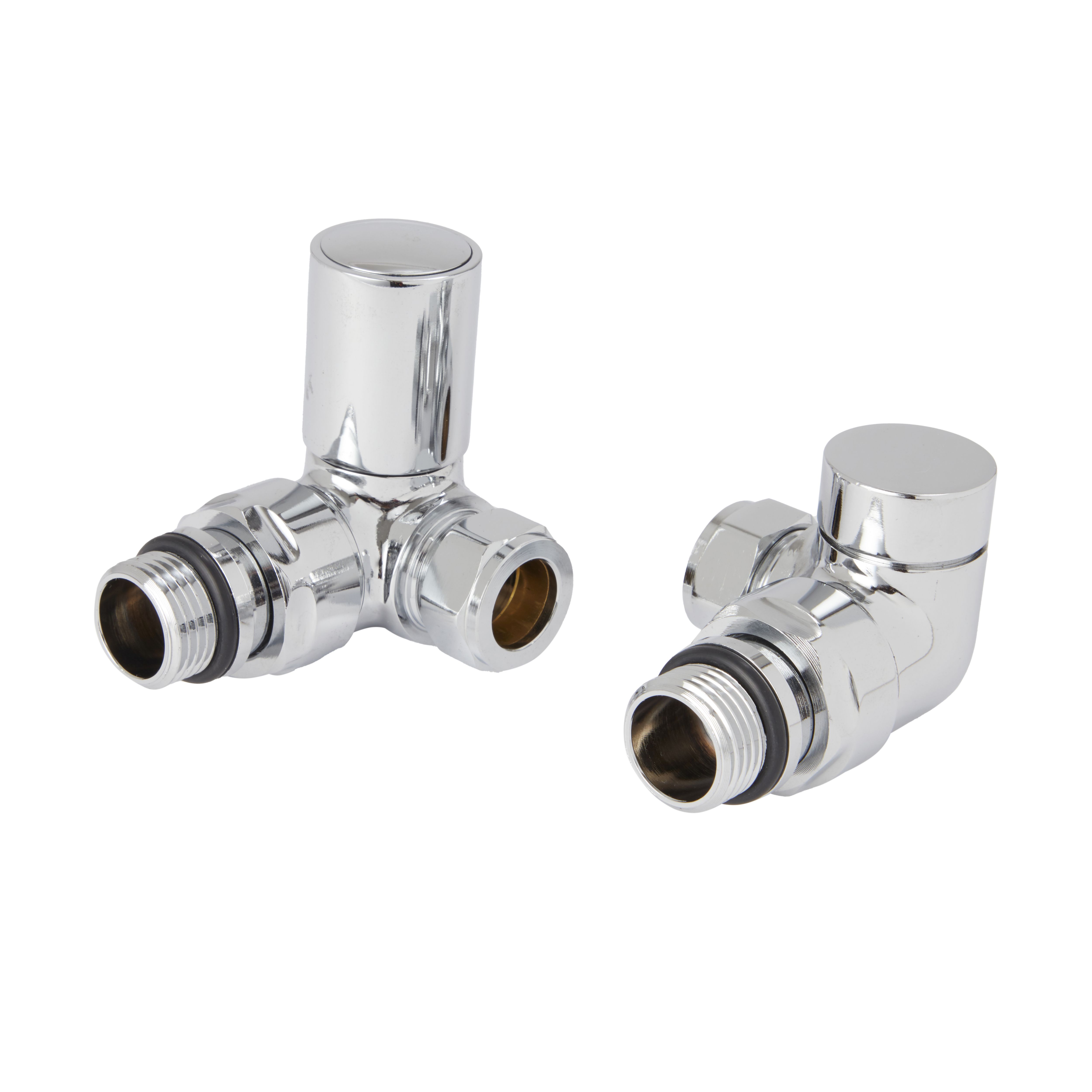 GoodHome Gloss chrome effect Corner Manual Radiator valve & lockshield, Pack of2