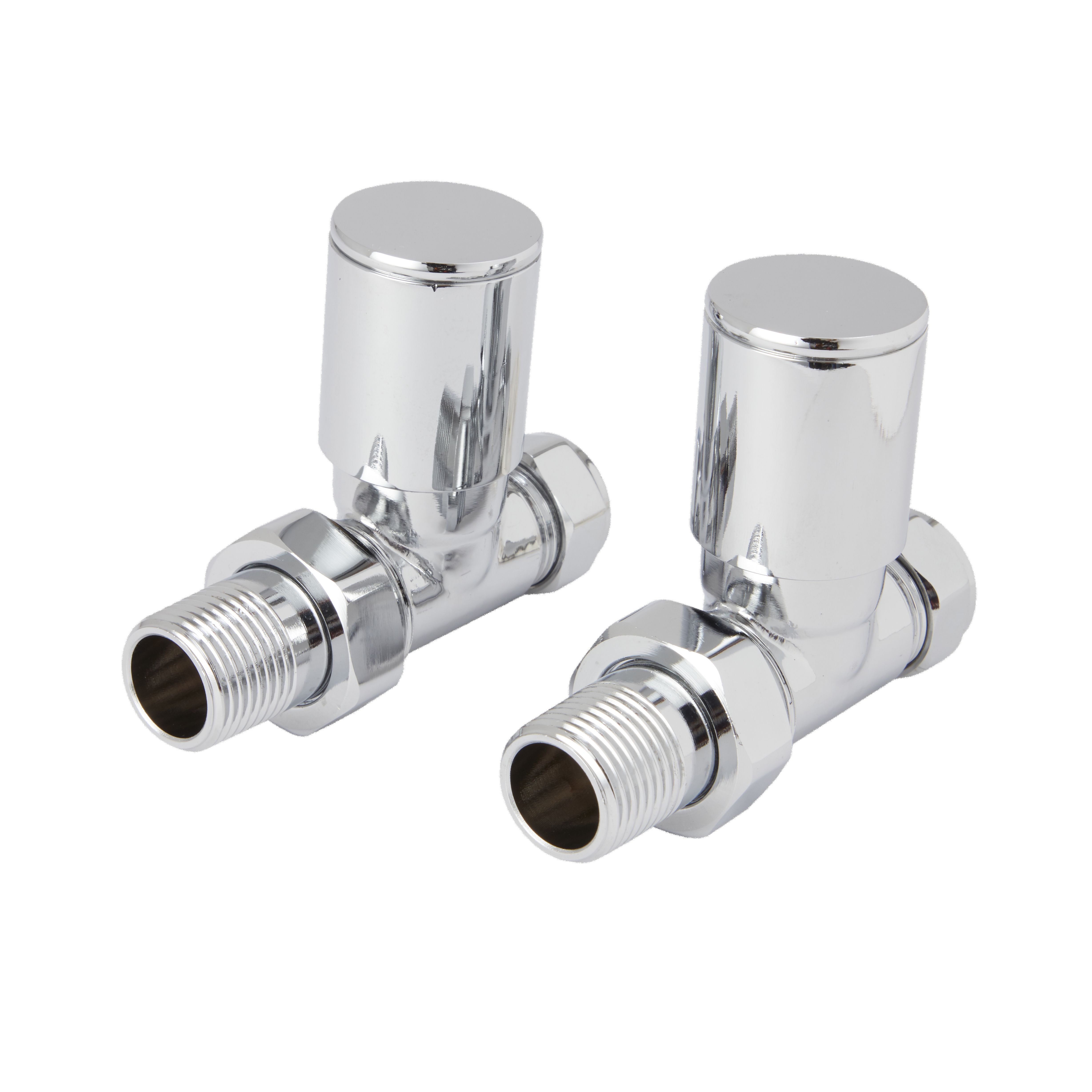 GoodHome Gloss chrome effect Straight Manual Radiator valve & lockshield, (Dia)15mm, Pack of 2