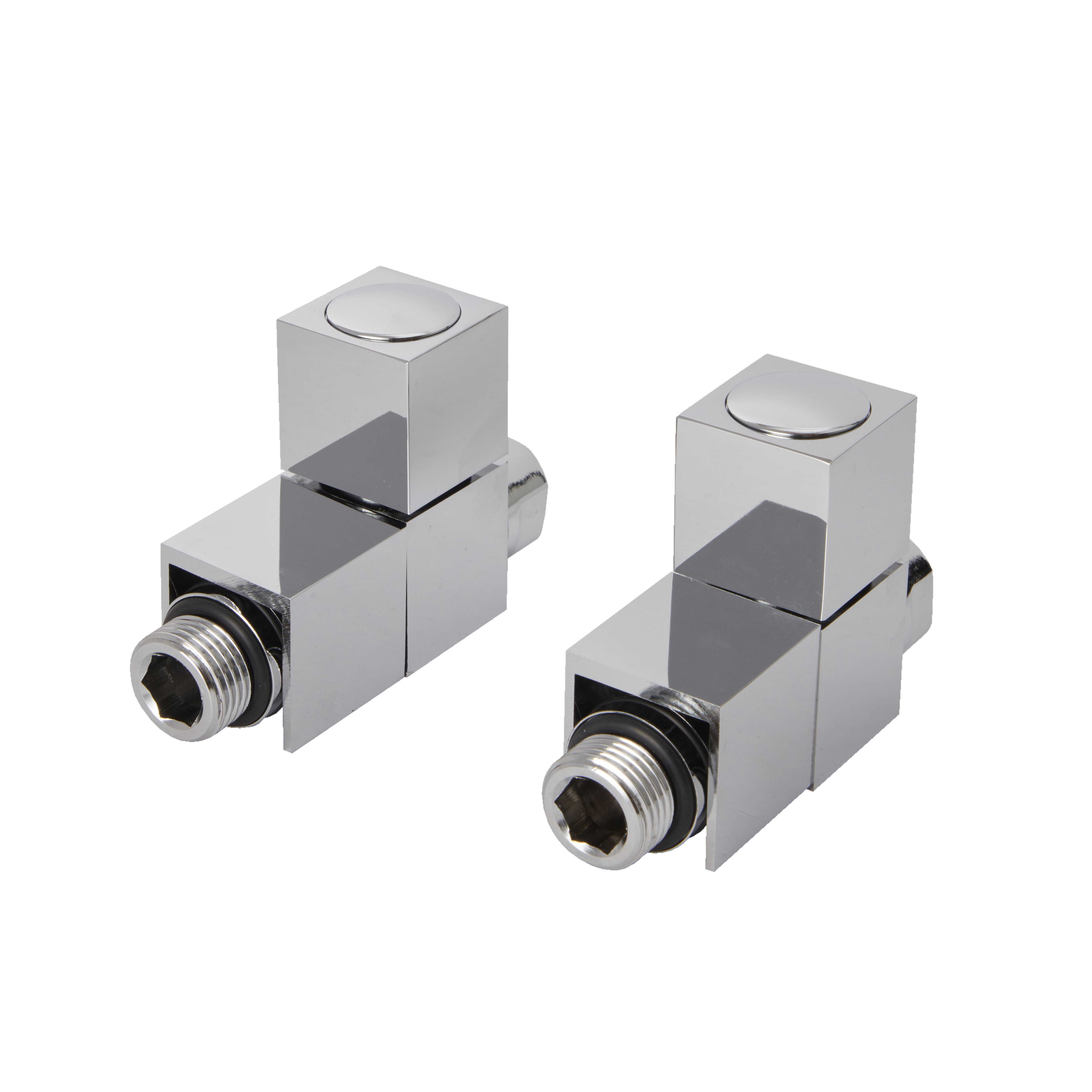 GoodHome Gloss chrome effect Straight Manual Radiator valve & lockshield (Dia)15mm, Pack of2