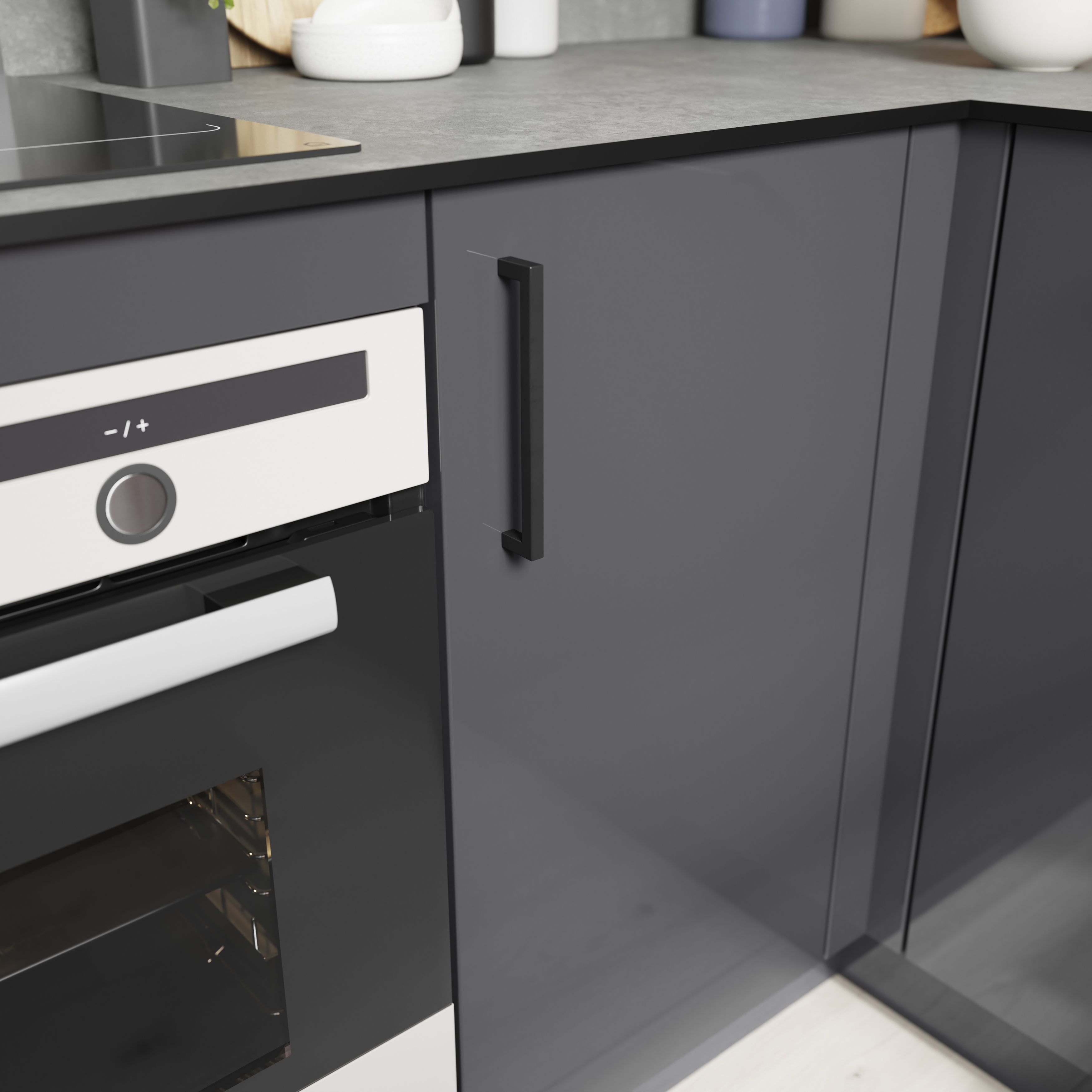 GoodHome Golpar Matt Black Kitchen cabinets D-shaped Pull handle (L)16.9cm (D)28mm, Pack of 2