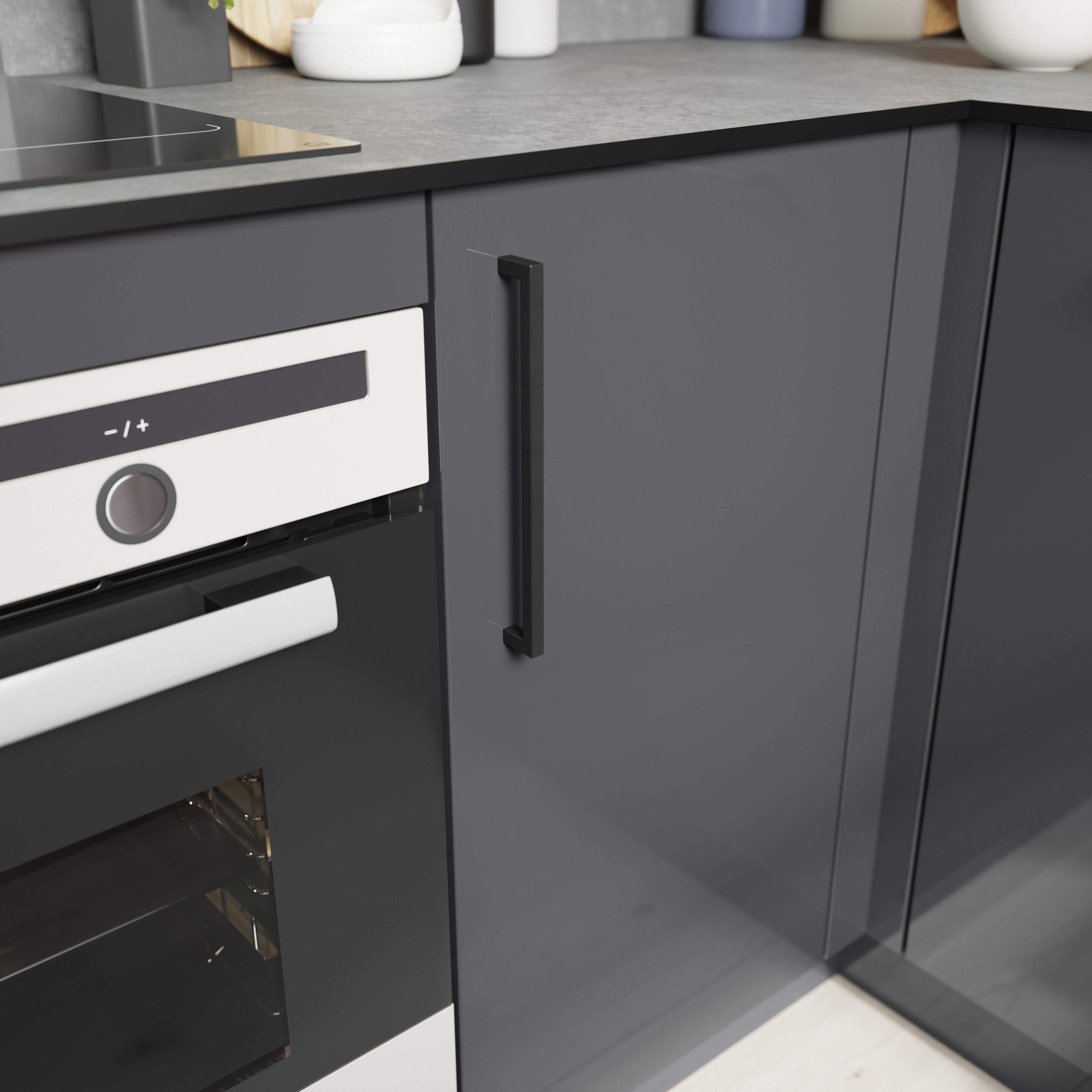 GoodHome Golpar Matt Black Kitchen cabinets D-shaped Pull handle, (L)233mm x (D)28mm, Pack of 2