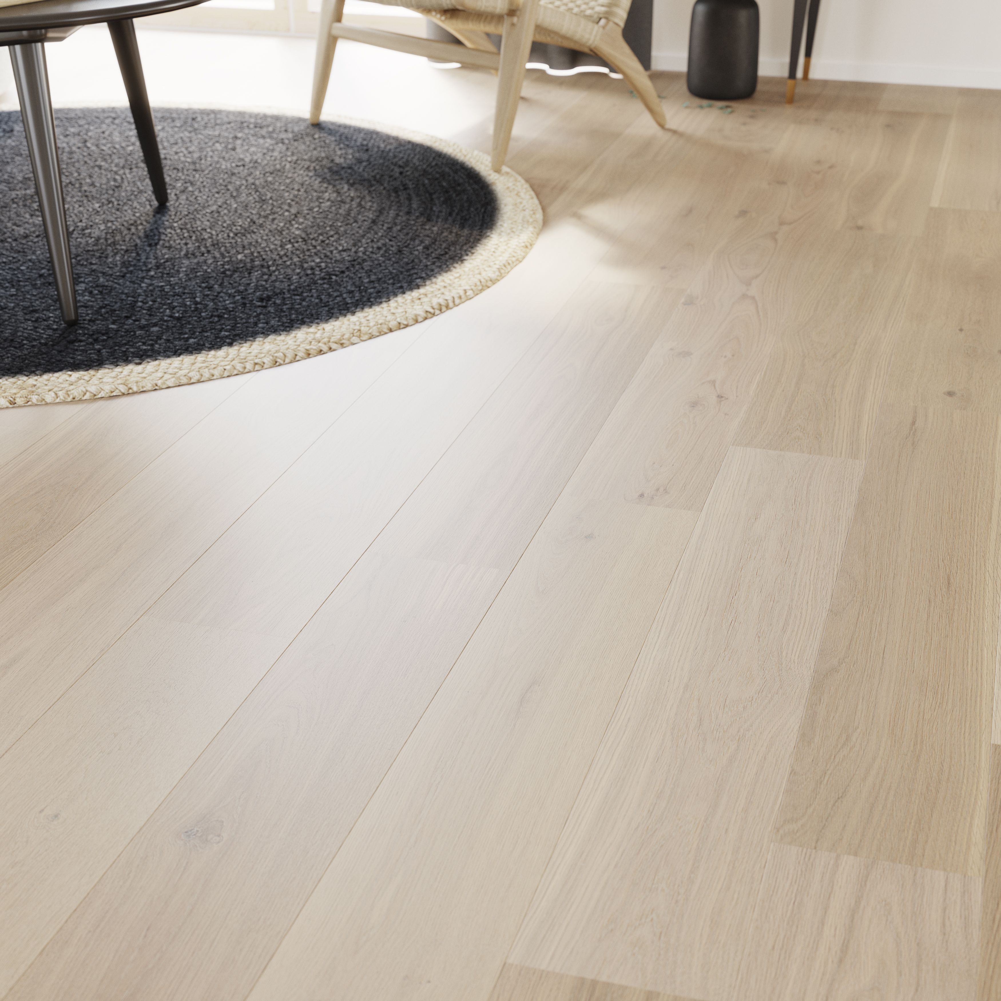 GoodHome Goodsir Natural Bleached wood effect Oak Engineered Real wood top layer flooring, 1.56m�²