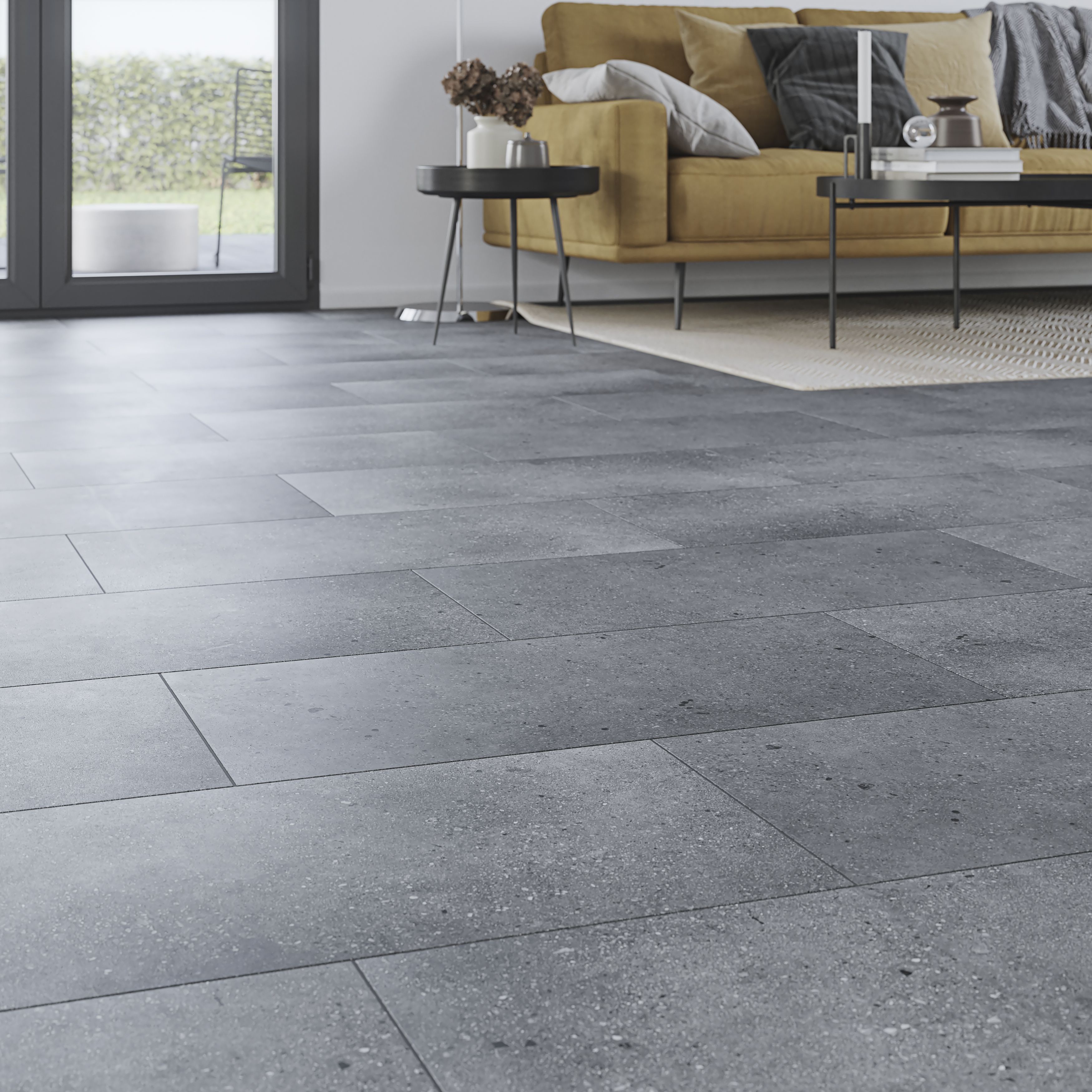 GoodHome Gospel Grey Plain Stone effect Luxury vinyl click Vinyl tile, 1.86m²