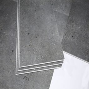 GoodHome Gospel Grey Plain Stone effect Luxury vinyl click Vinyl tile, 1.86m²