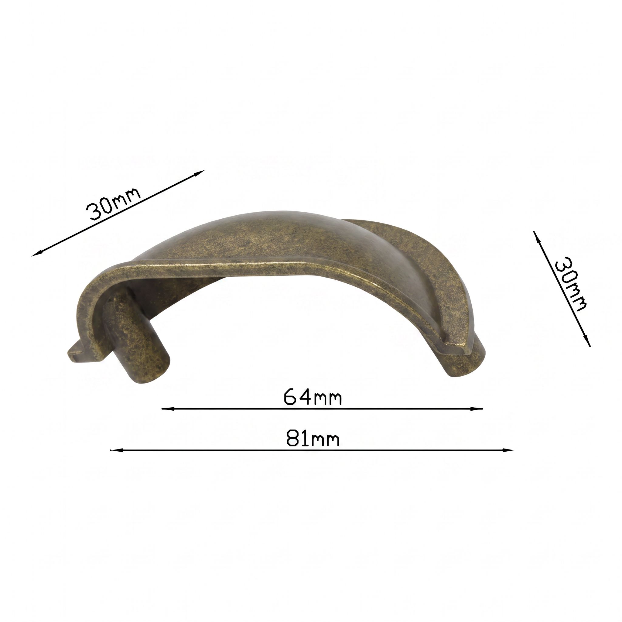GoodHome Govlin Antique brass effect Any room Cup Pull Handle, (L)81mm x (D)30mm, Pack of 6
