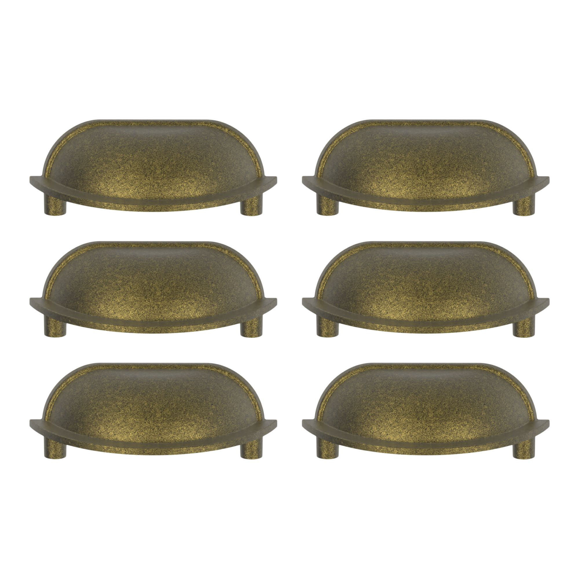 GoodHome Govlin Antique brass effect Any room Cup Pull Handle, (L)81mm x (D)30mm, Pack of 6