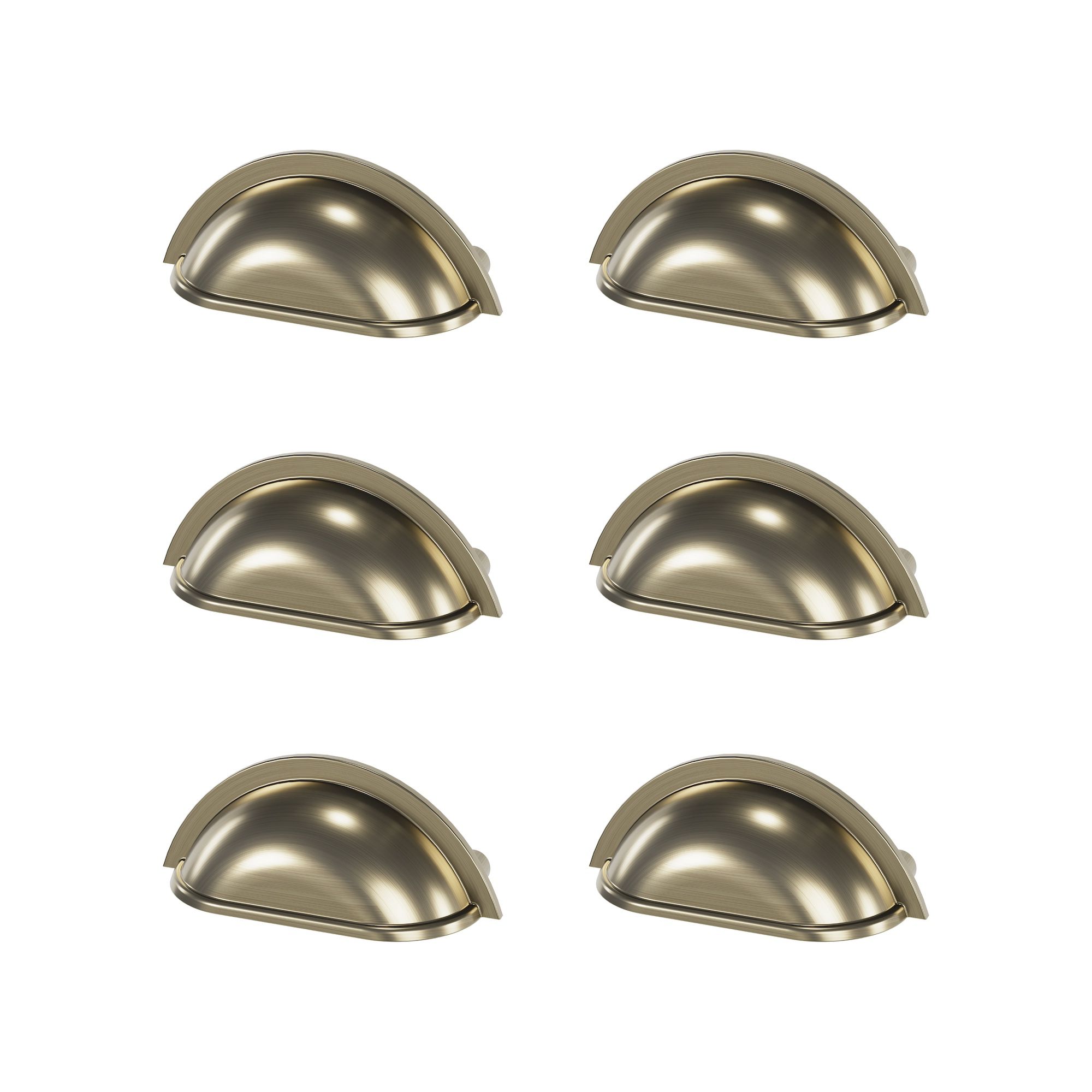 GoodHome Govlin Antique brass effect Any room Cup Pull Handle, (L)81mm x (D)30mm, Pack of 6