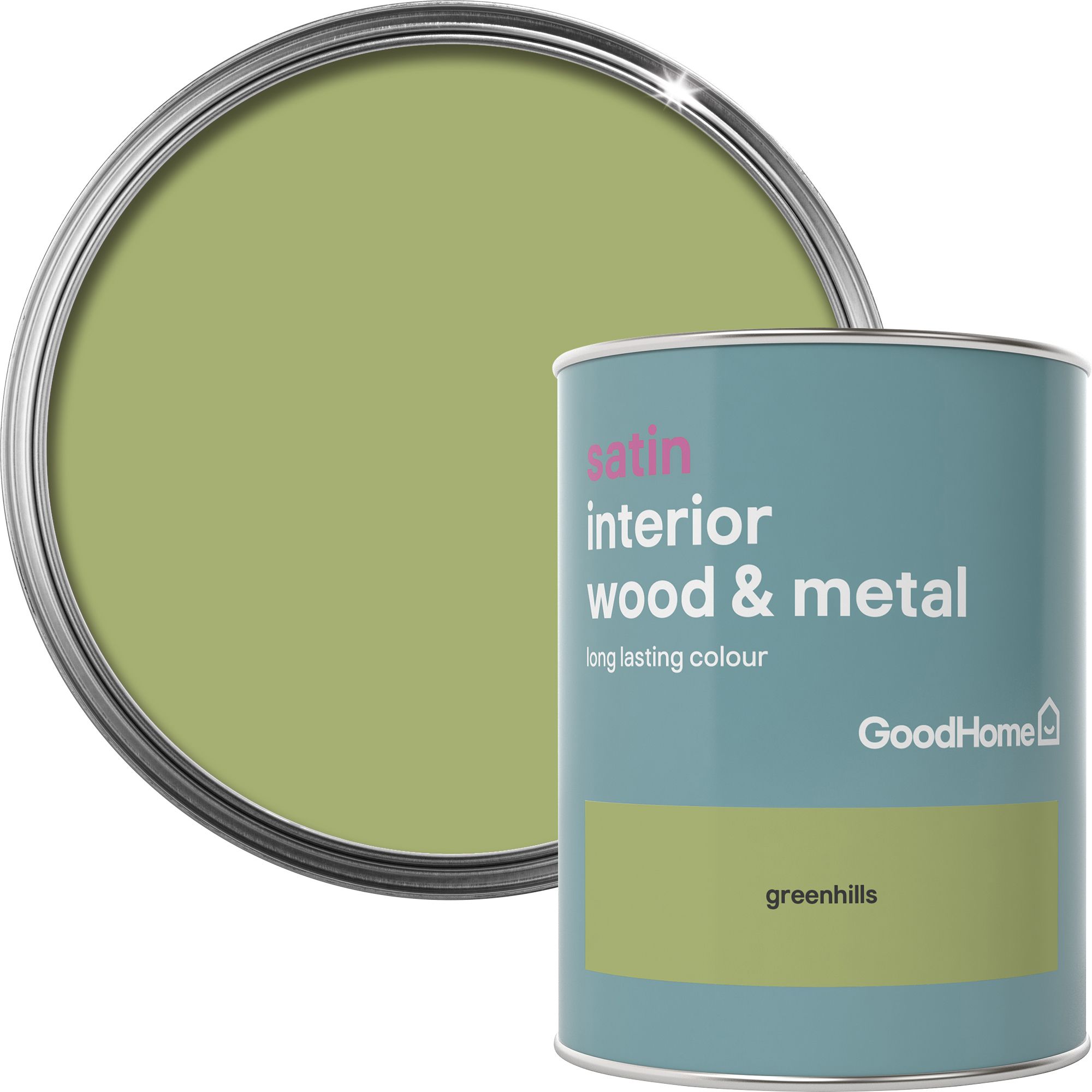 GoodHome Greenhills Satin Metal & wood paint, 0.75L DIY at B&Q