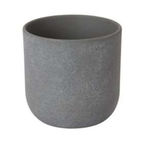 GoodHome Grey Concrete effect Clay Speckle Circular Plant pot (Dia) 14.2cm, (H)13.5cm, 1.3L