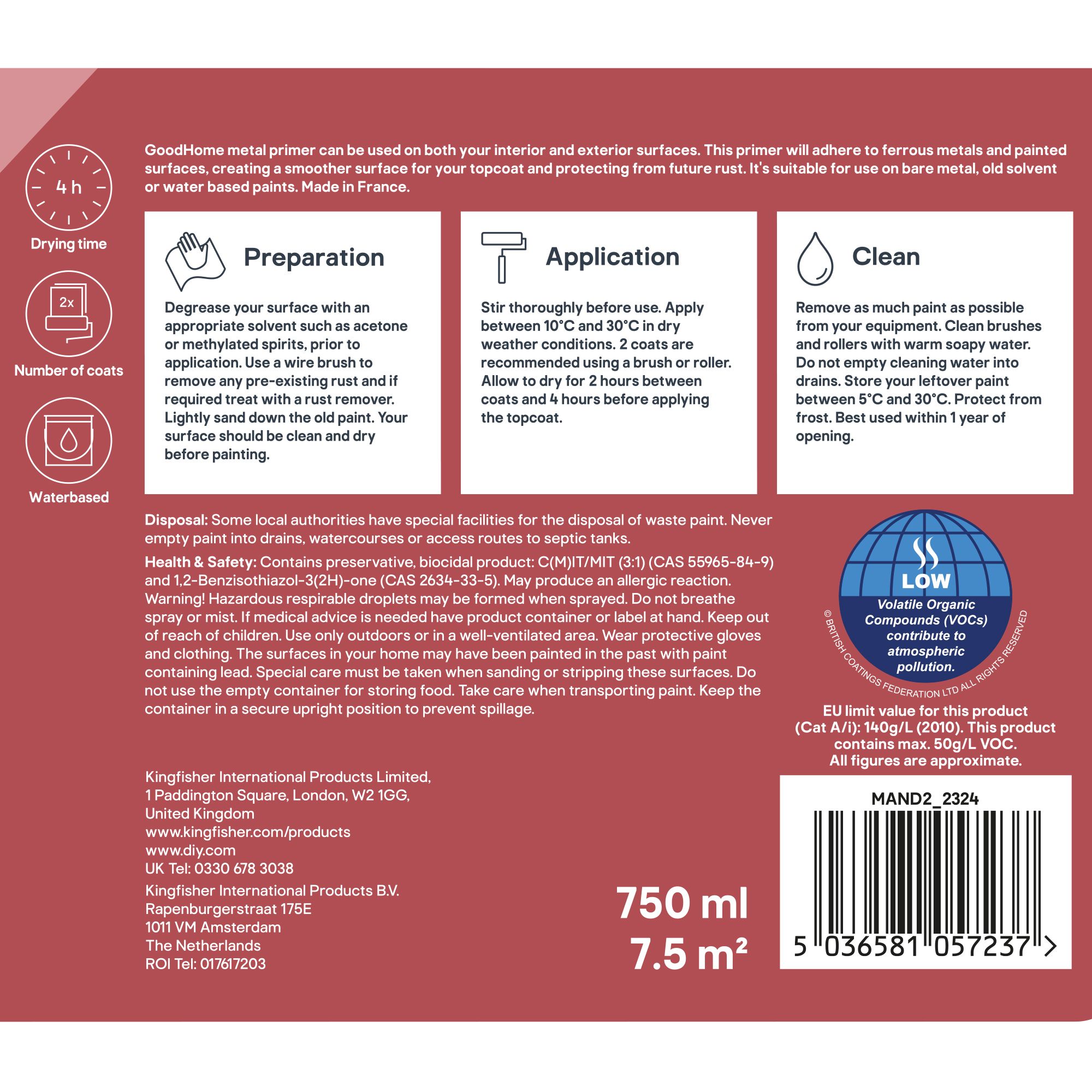 GoodHome Grey Multi-surface Metal Primer & undercoat, 750ml